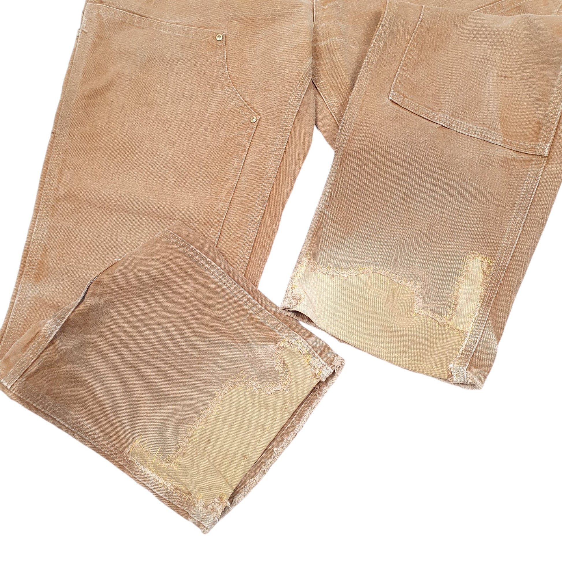 Mens Tan Carhartt Double Knee Riveted Made In USA Carpenter Trousers