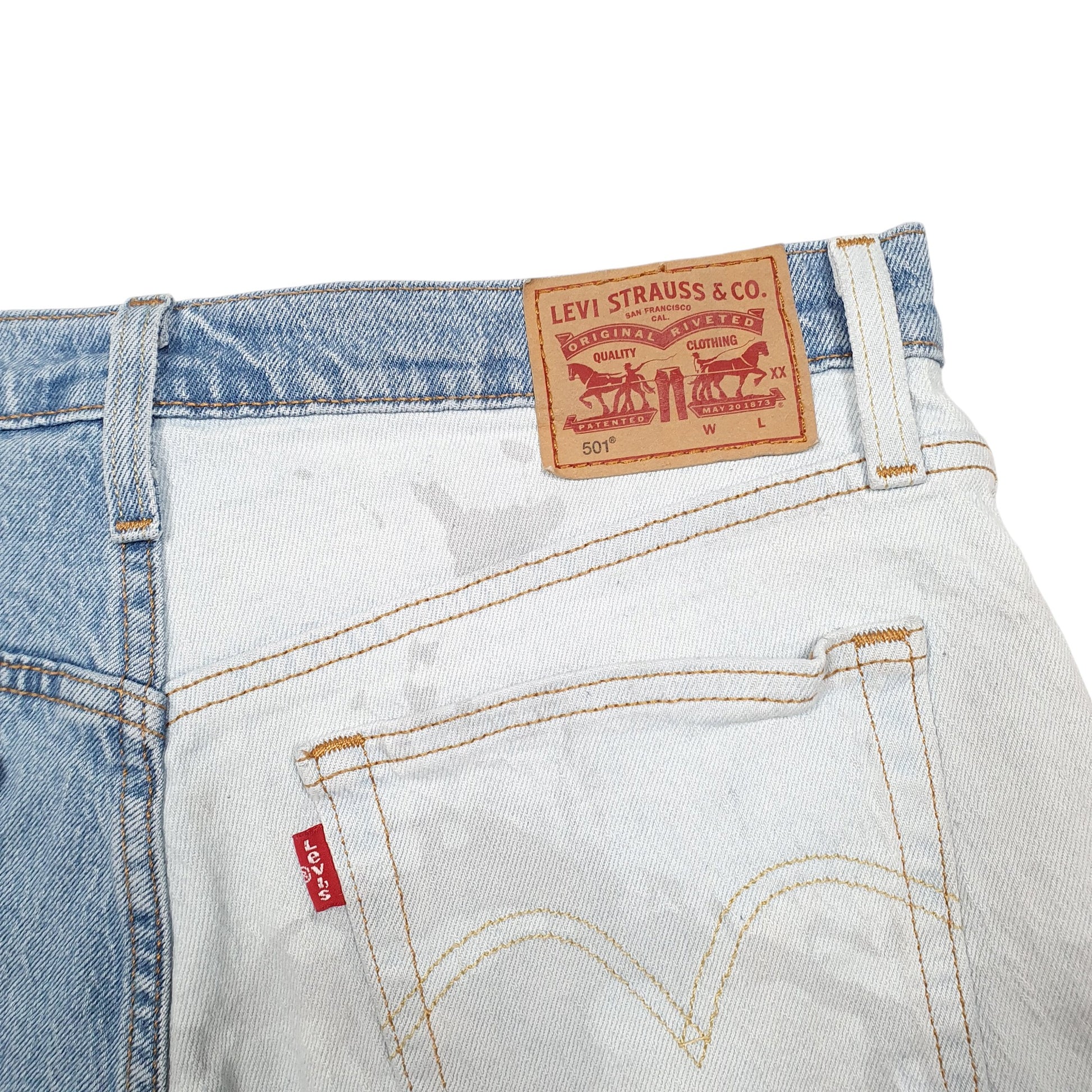 Womens Blue Levis 501 Jorts Hot Pants Two Tone Custom Denim Shorts