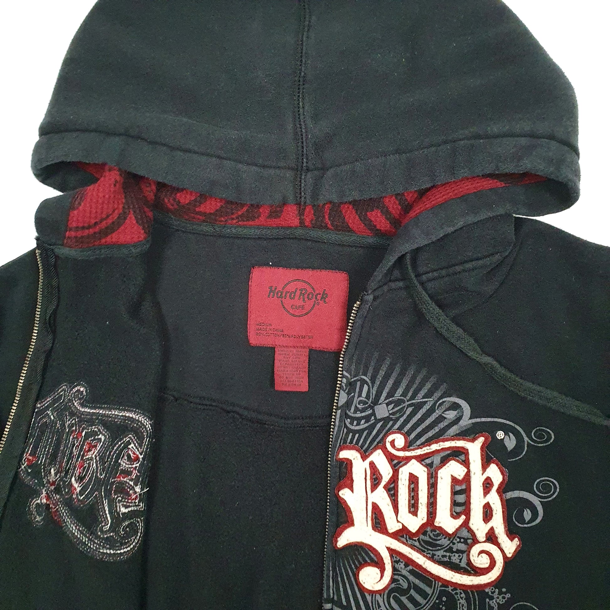 Mens Black Hard Rock Cafe Philadelphia Vintage 2000s Full Zip Jumper