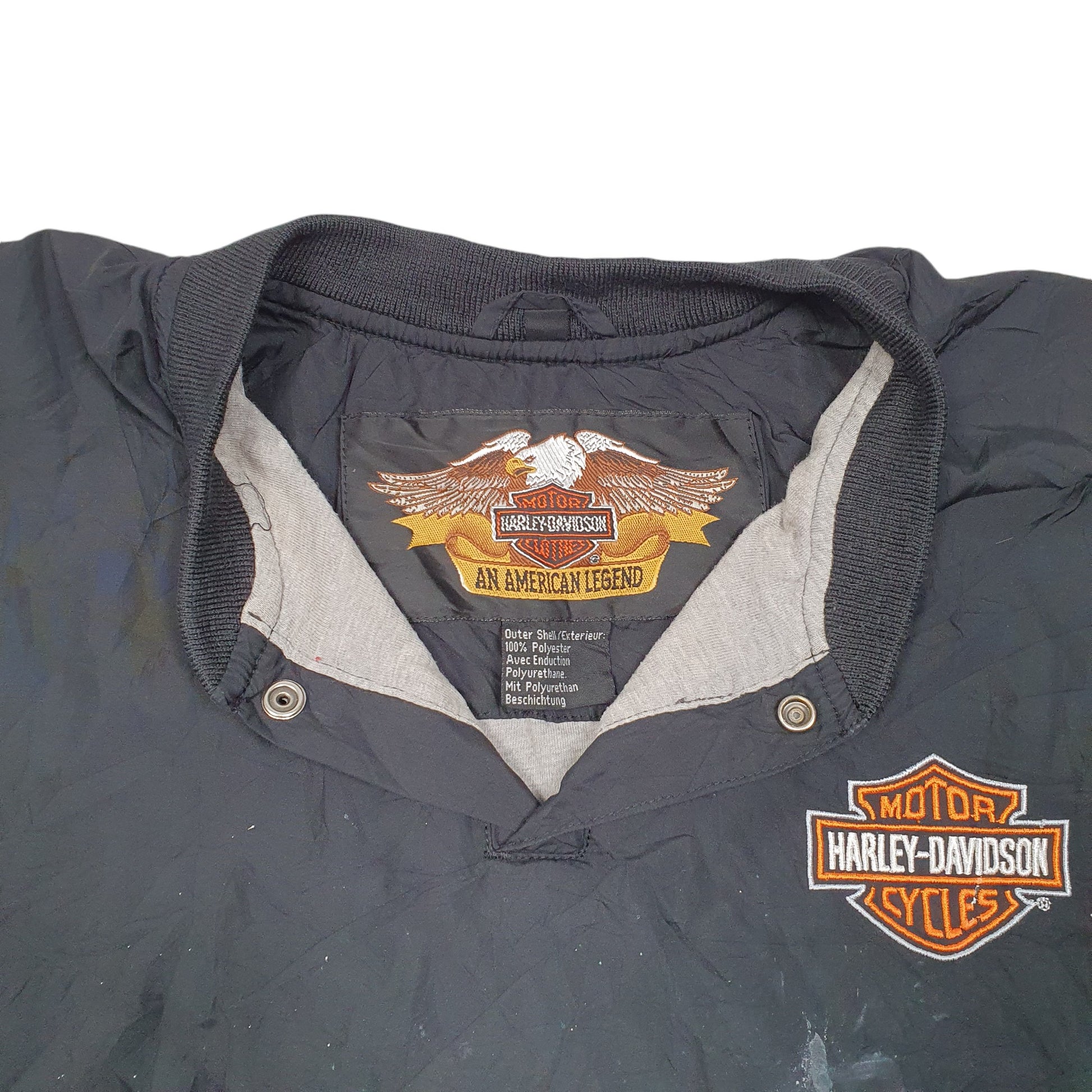 Mens Black Harley Davidson Pop Over Smock Motorcycles Vintage  Coat