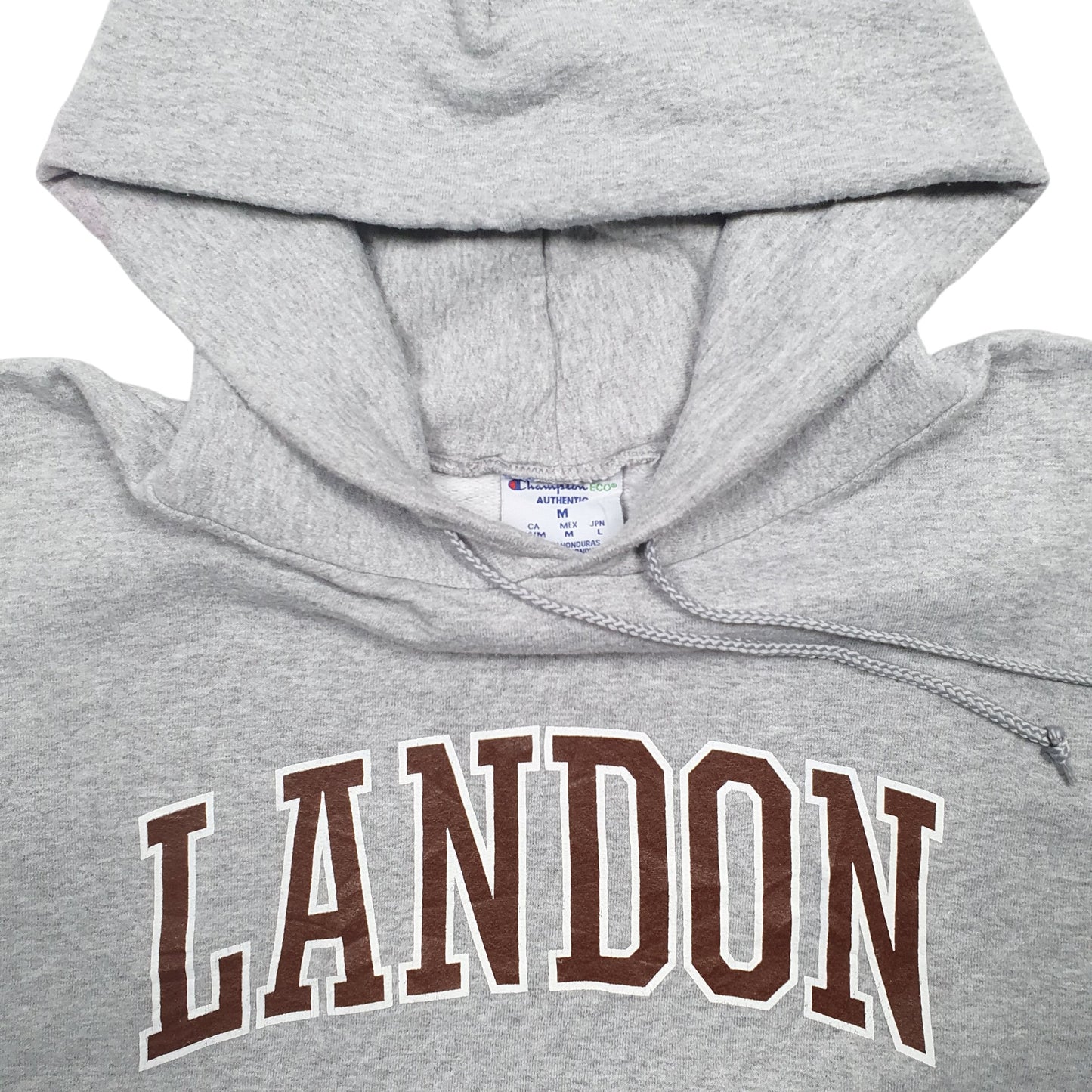 Mens Grey Champion Landon Spellout Hoodie Jumper