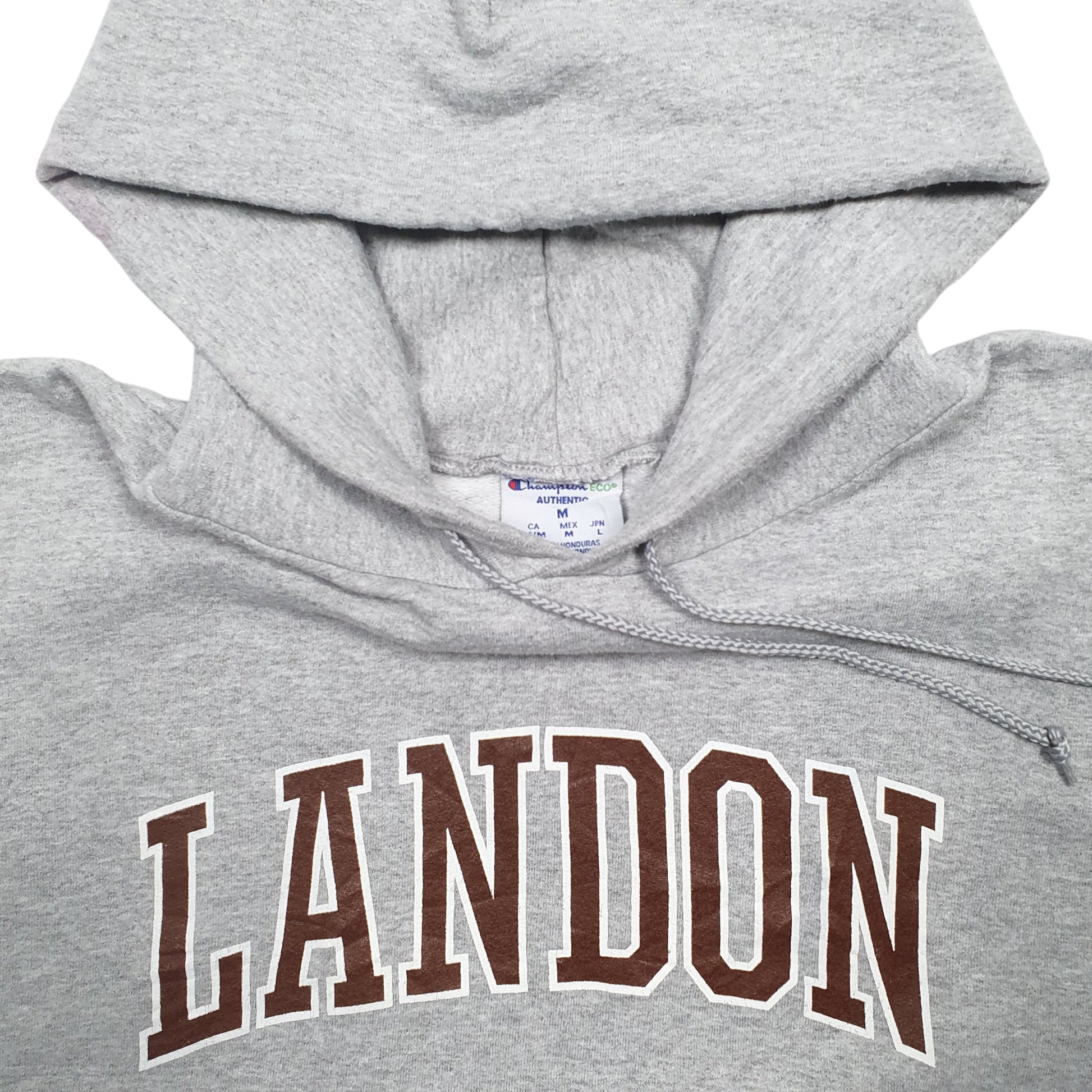 Mens Grey Champion Landon Spellout Hoodie Jumper