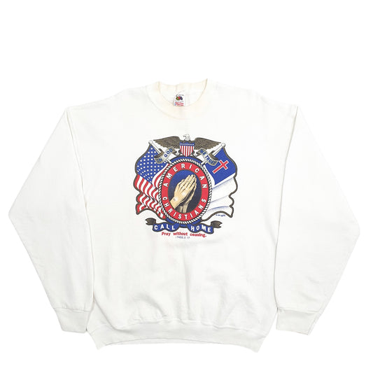 Mens White Fruit Of The Loom God Christian Pray Spellout Made In USA 90's Crewneck Jumper