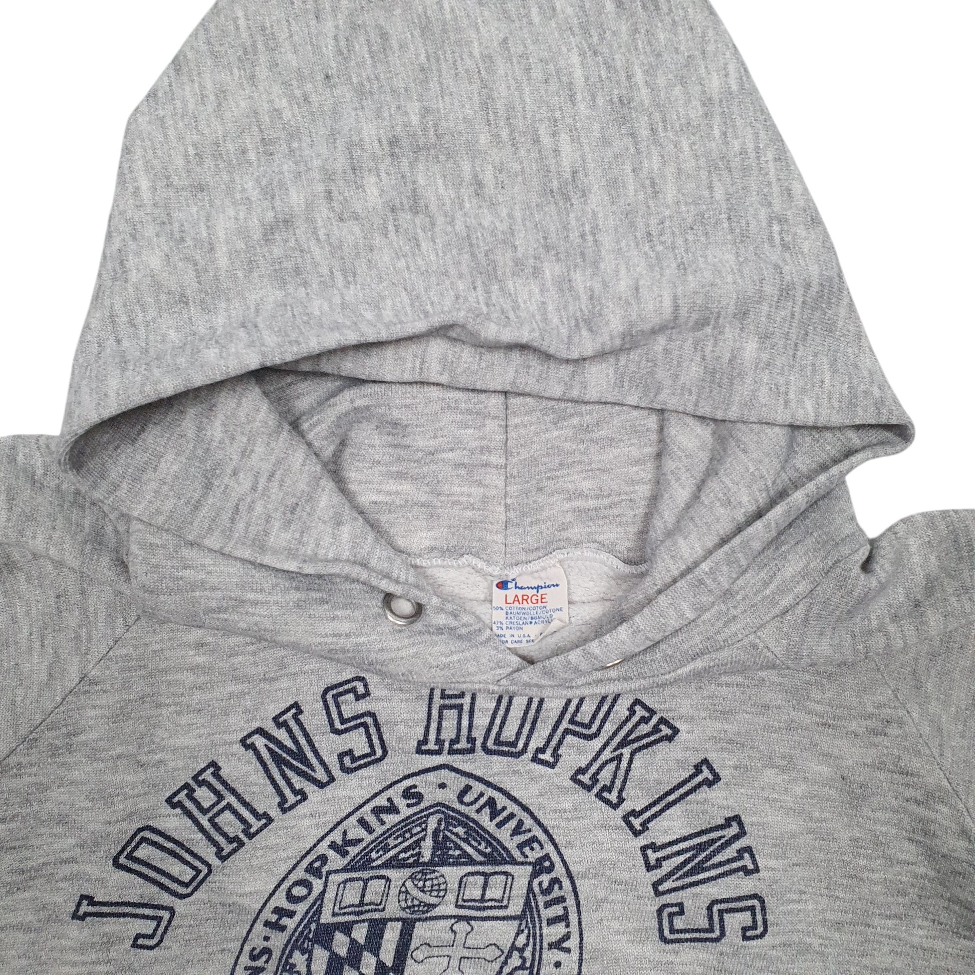 Womens Grey Champion John's Hopkins University Made In USA Vintage 80's Hoodie Jumper