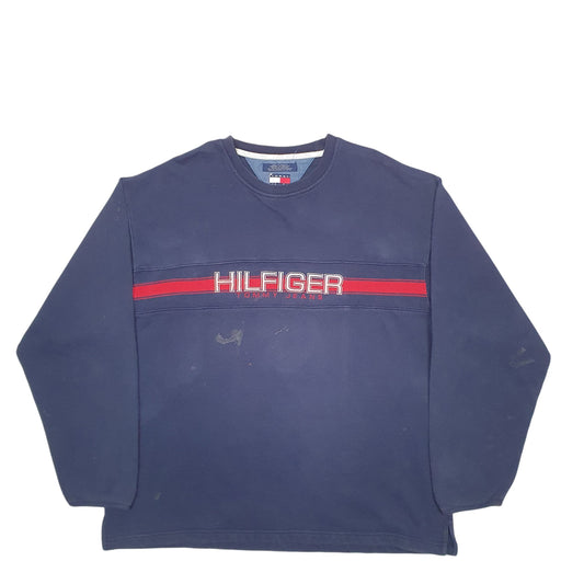 Mens Navy Tommy Hilfiger Spellout Crewneck Jumper