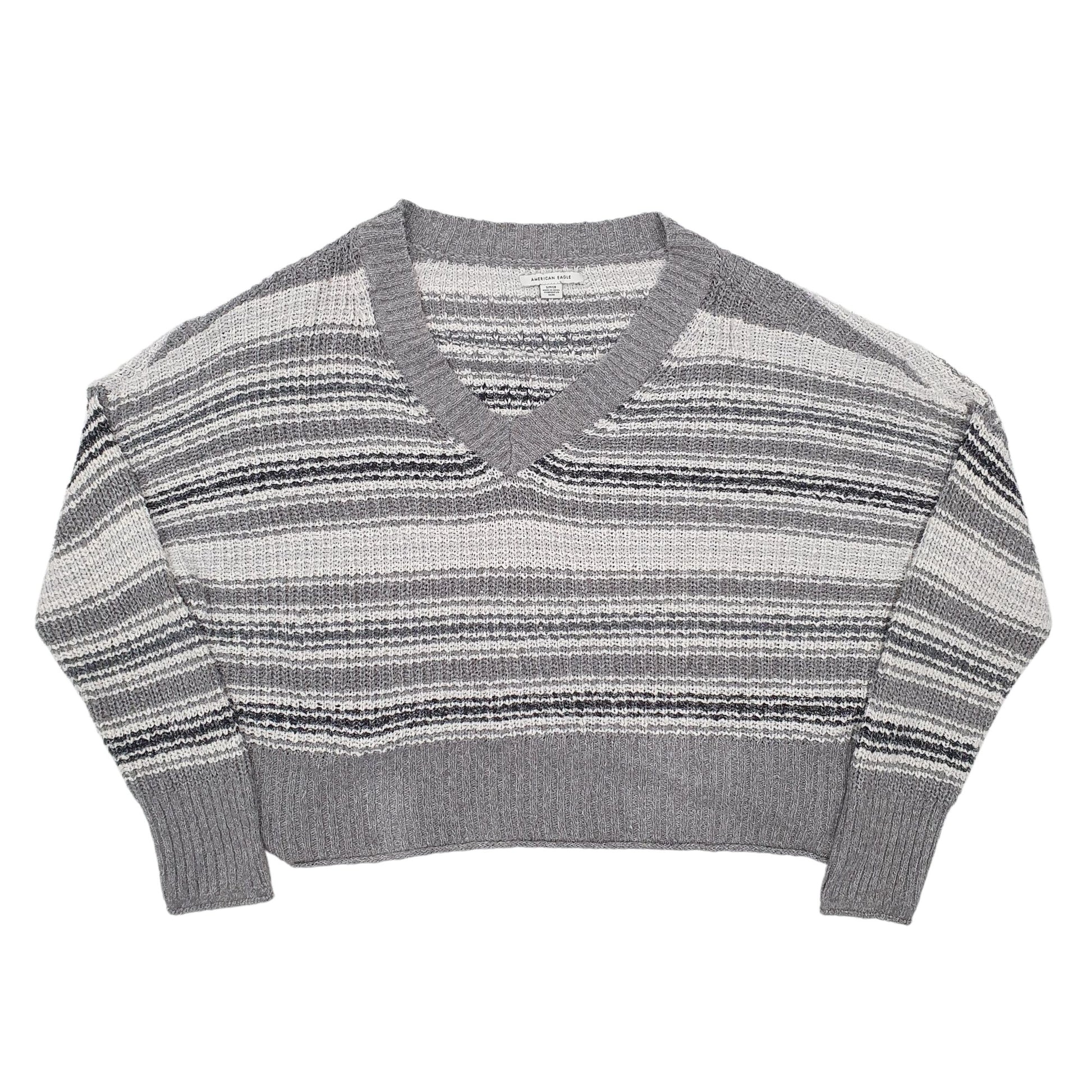 Womens Grey American Eagle Knit V Neck Jumper