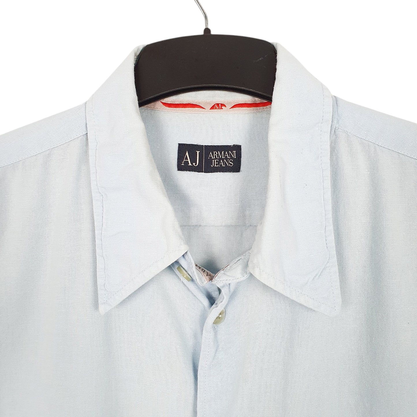 Mens Blue Armani Blend Jeans Short Sleeve Shirt