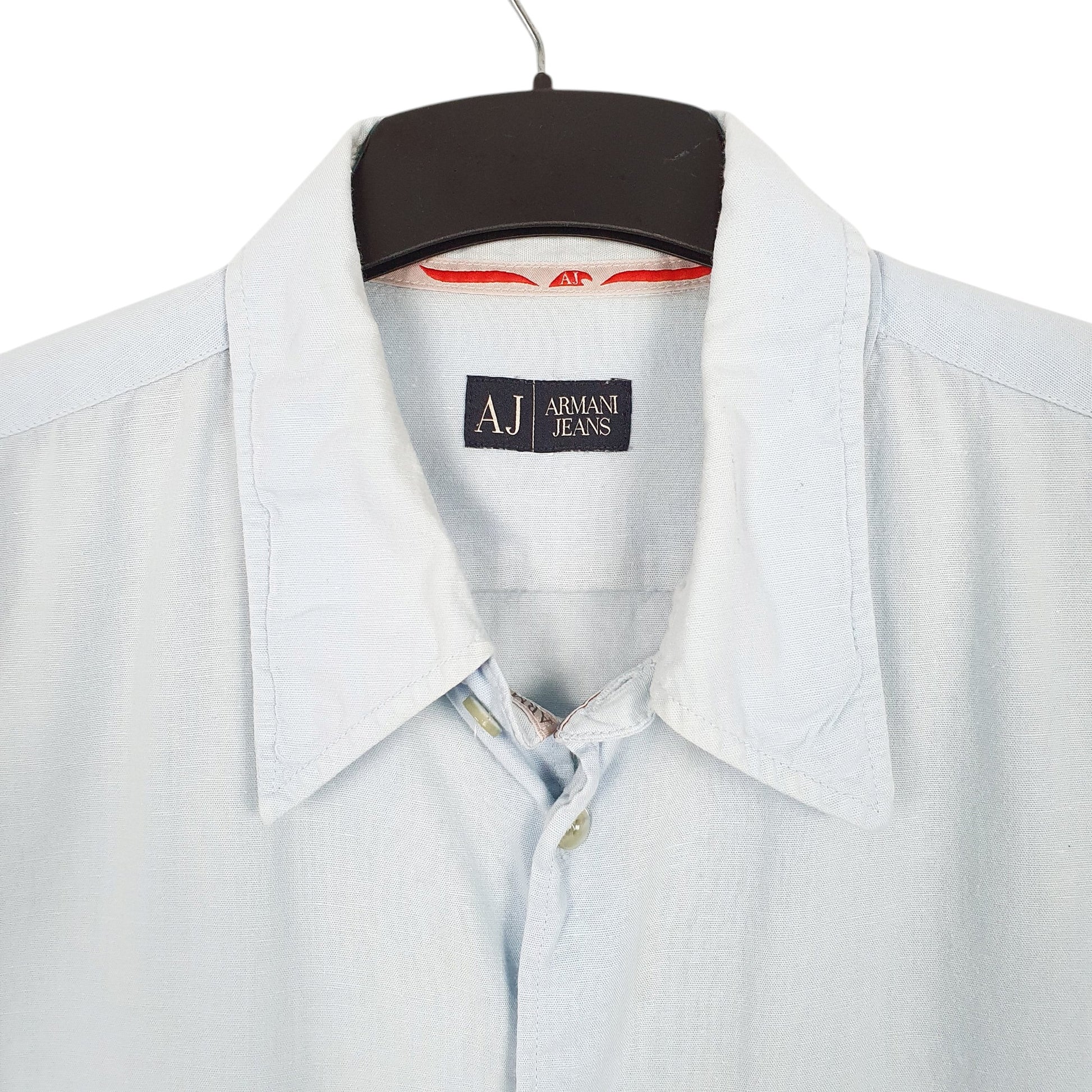 Mens Blue Armani Blend Jeans Short Sleeve Shirt