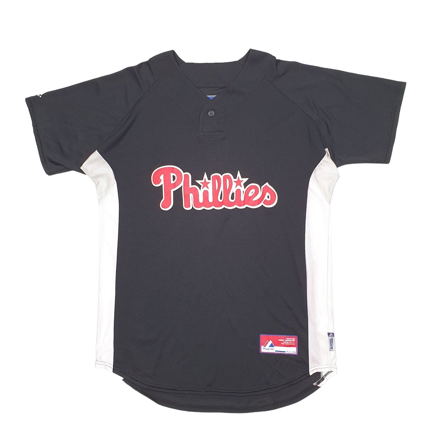Mens Black Majestic MLB Baseball Jersey Philadelphia Phillies Short Sleeve T Shirt