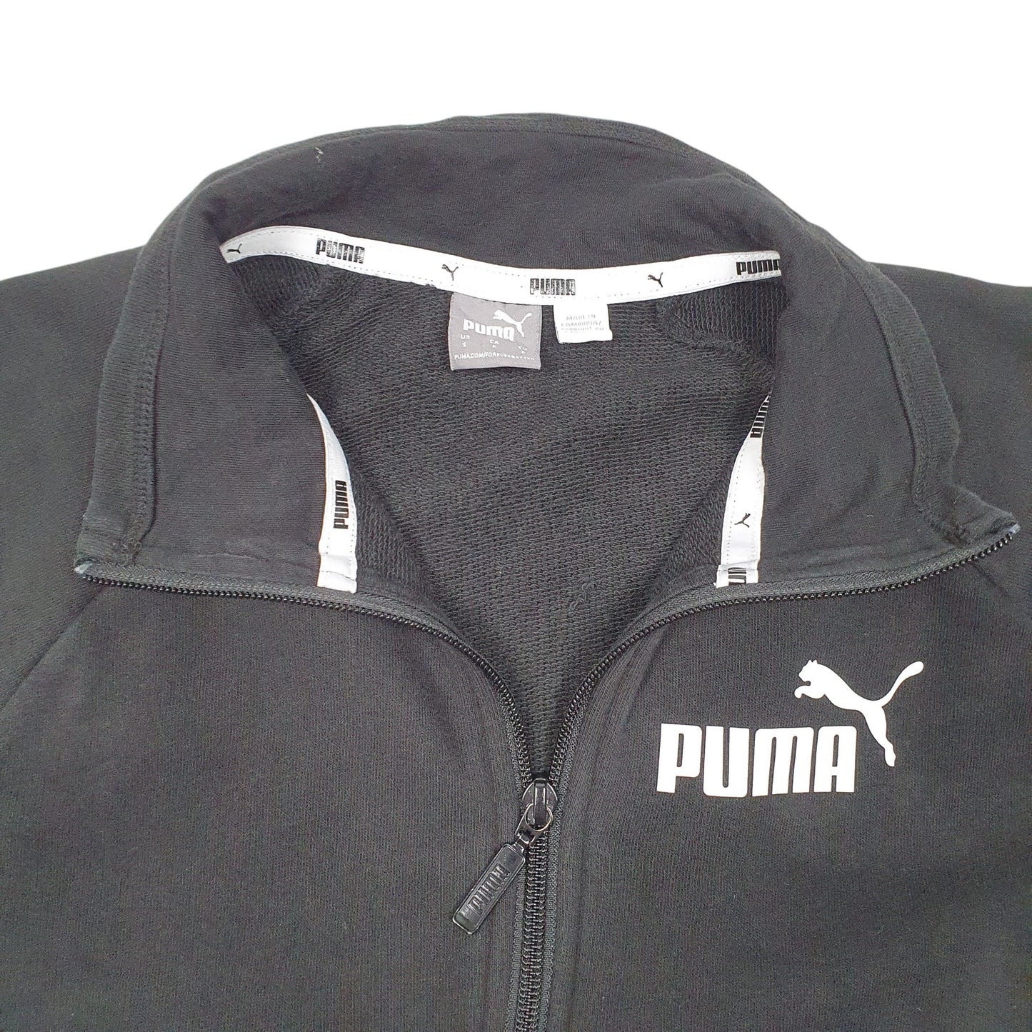 Womens Black Puma Workout Running Gym Short Quarter Zip Jumper