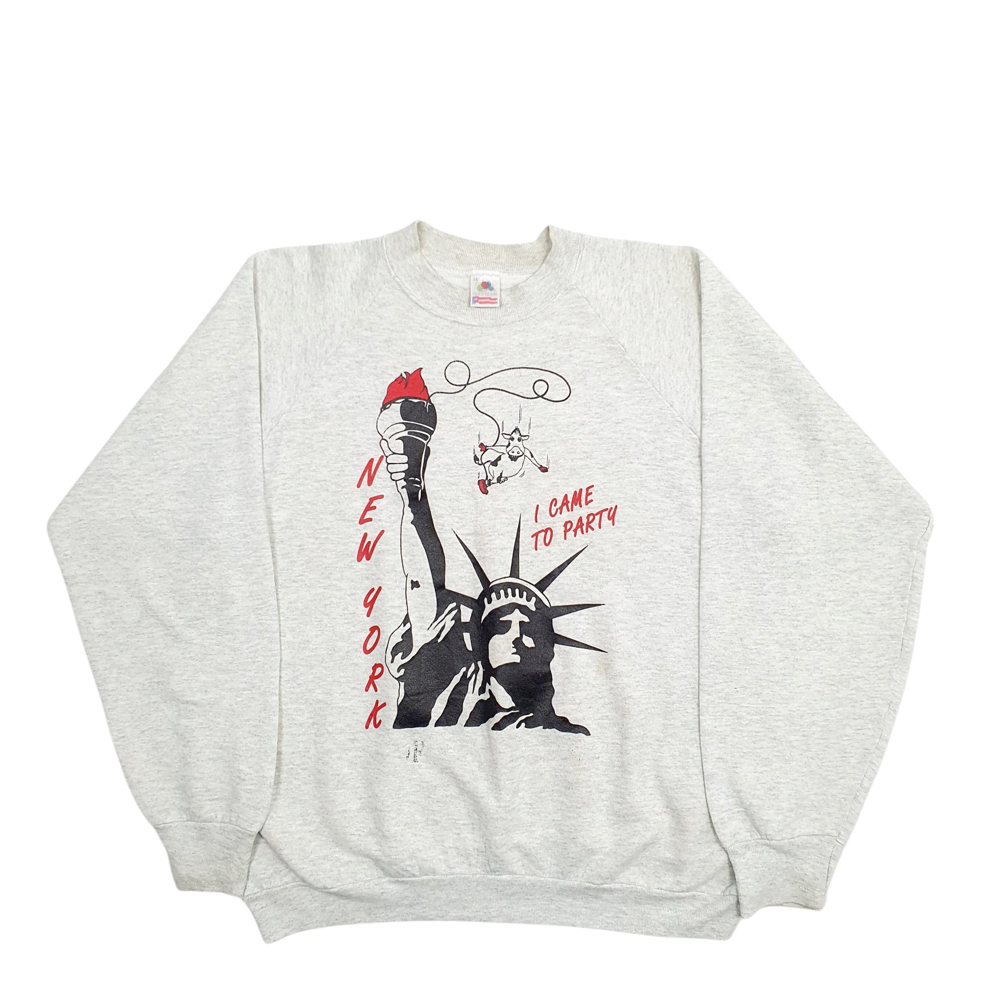 Mens Grey Fruit Of The Loom New York Made In USA Vintage 90's Crewneck Jumper