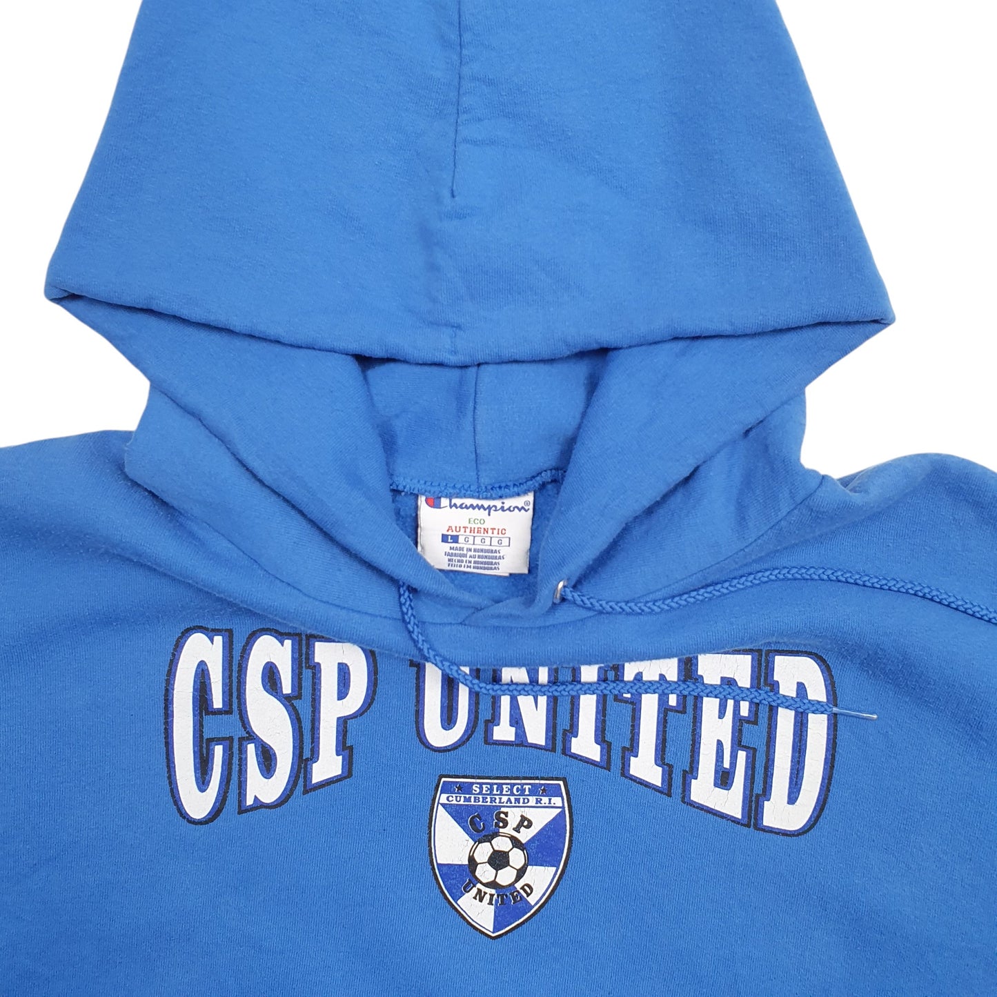 Mens Blue Champion CSP United Football Spellout Hoodie Jumper