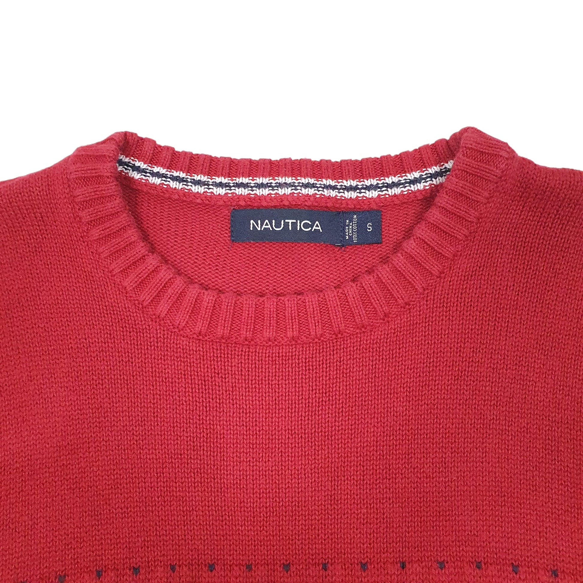 Mens Red Nautica Knit Snowflake Winter Festive Crewneck Jumper