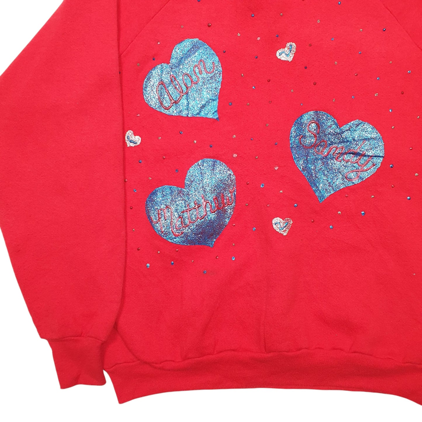 Womens Red Fruit Of The Loom Hearts Alan Sandy Matthew Names Crewneck Jumper