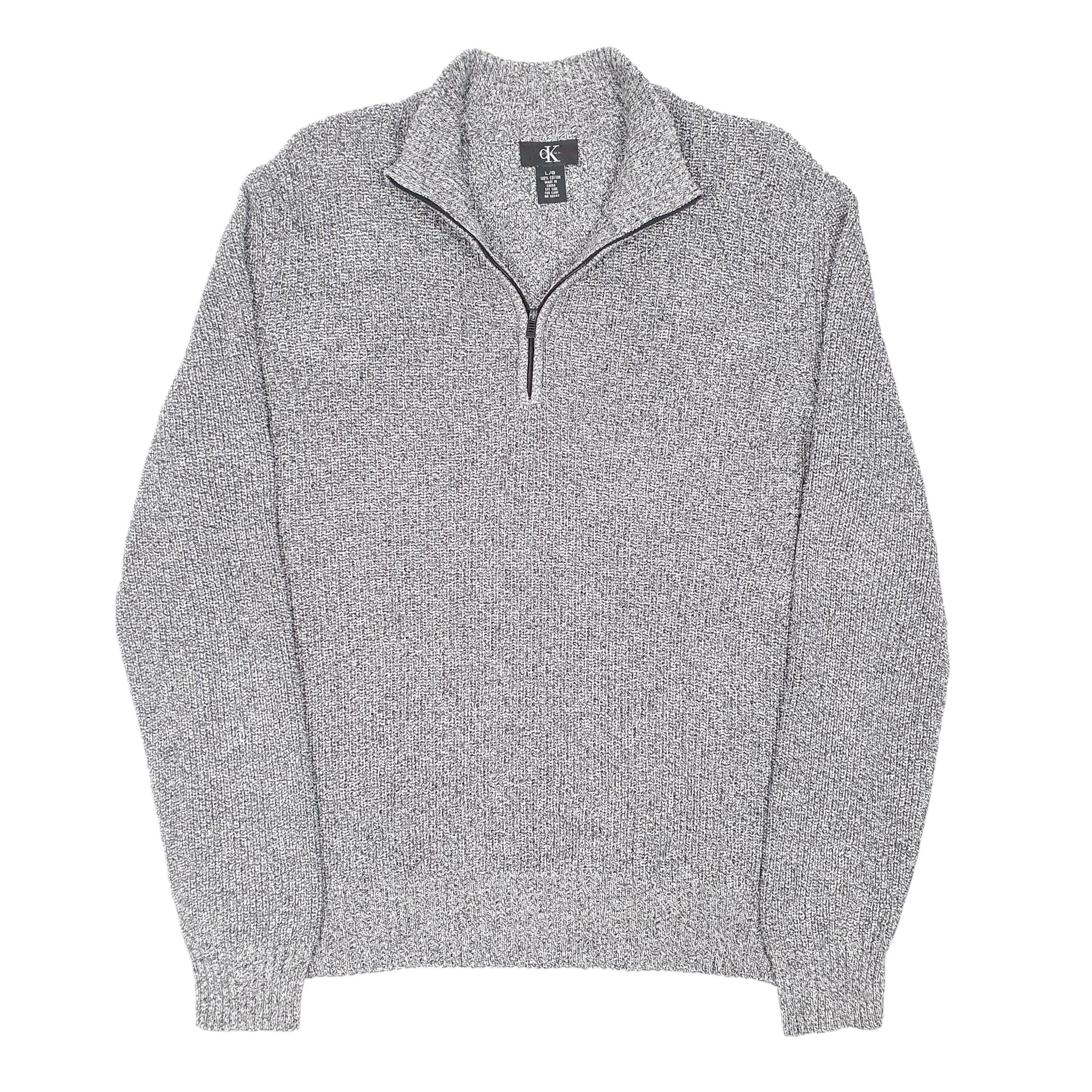 Mens Grey Calvin Klein Knit Quarter Zip Jumper