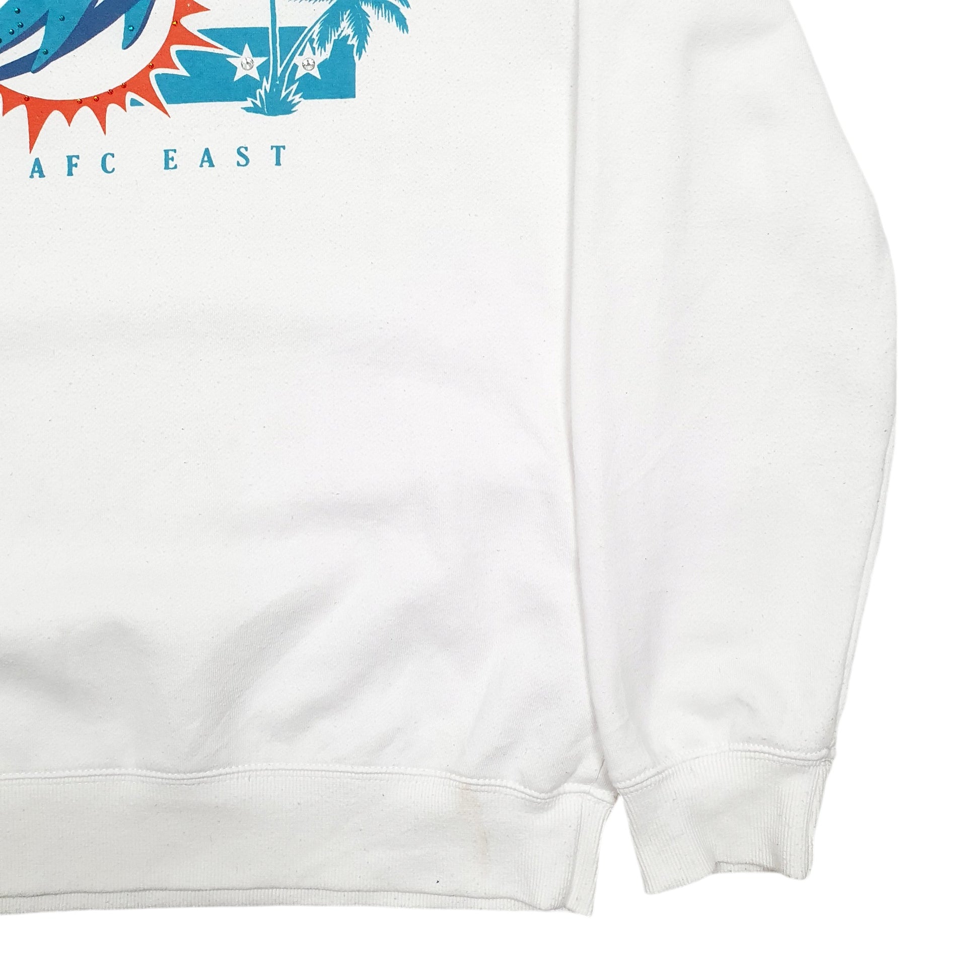Womens White NFL Miami Dolphins Football Spellout Crewneck Jumper