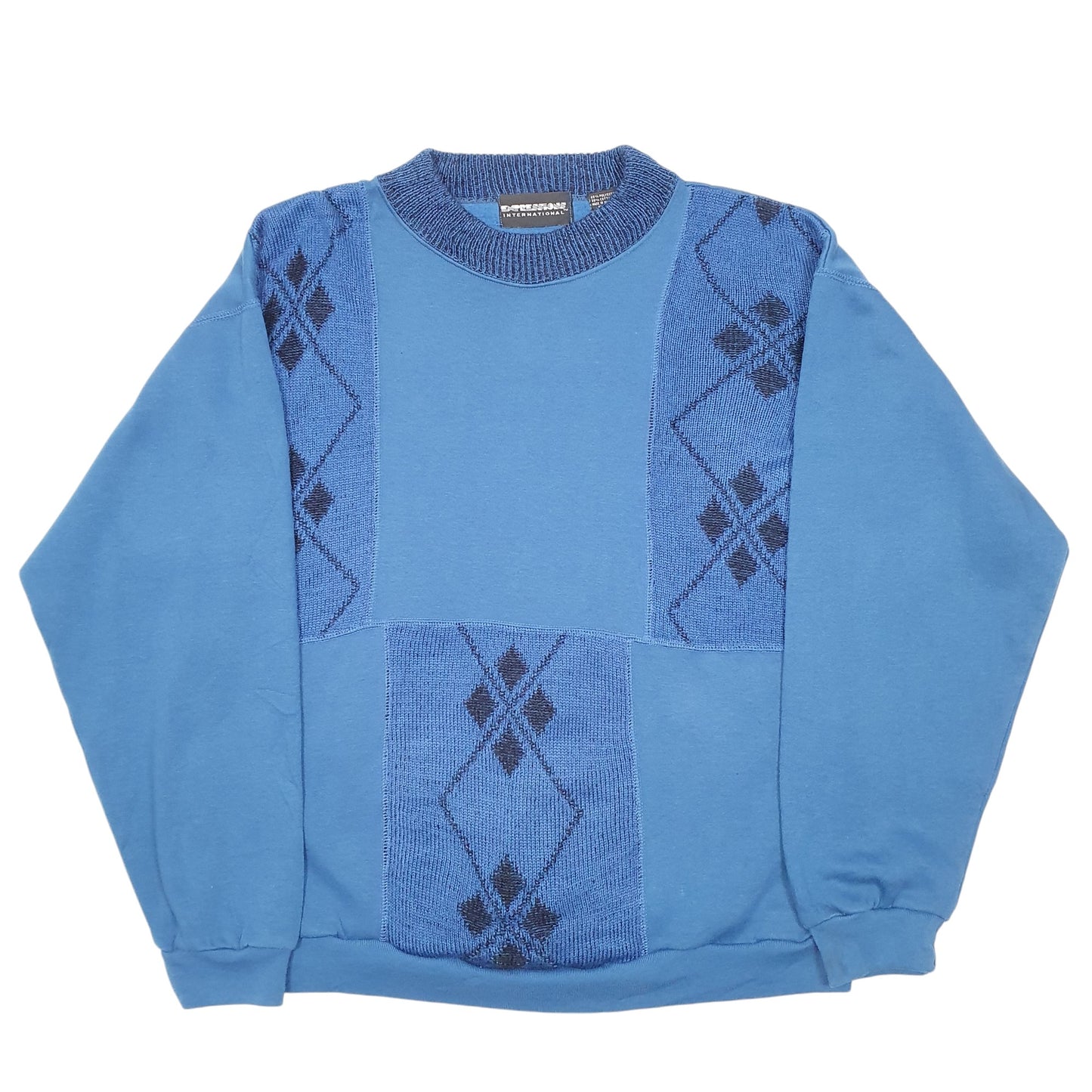Mens Blue Expressions International Knit Blend Argyle Retro Crewneck Jumper
