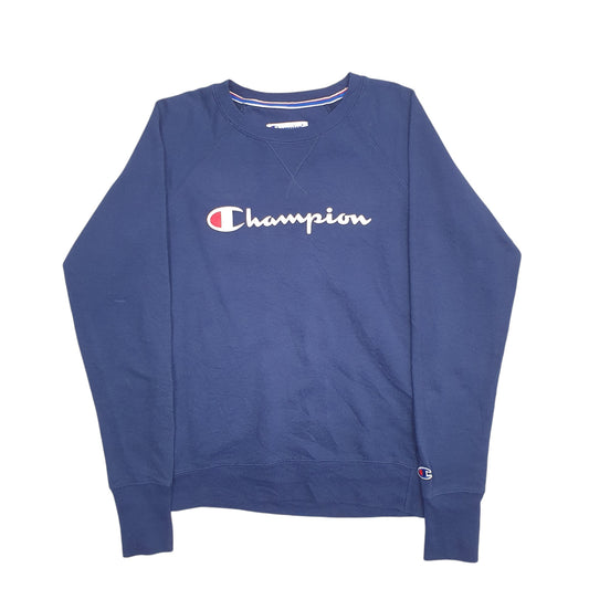 Womens Navy Champion Spellout Crewneck Jumper