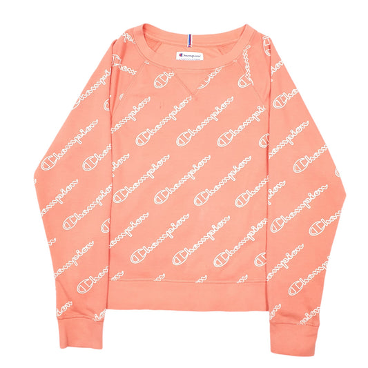 Womens Pink Champion Script Raglan Crewneck Jumper