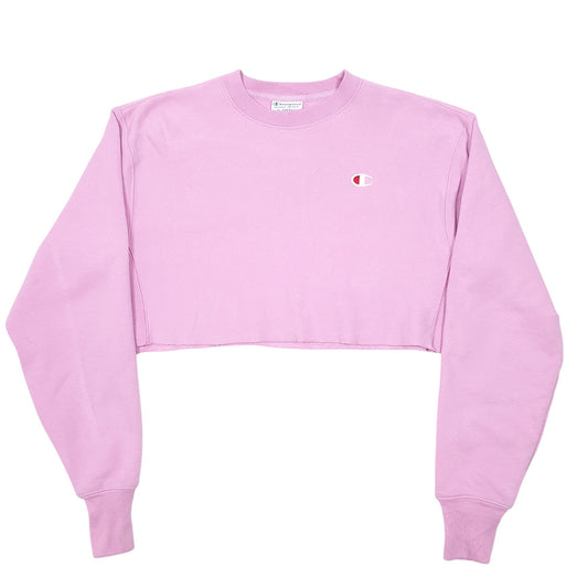 Womens Pink Champion Reverse Weave Cropped Cut Off Short Crewneck Jumper