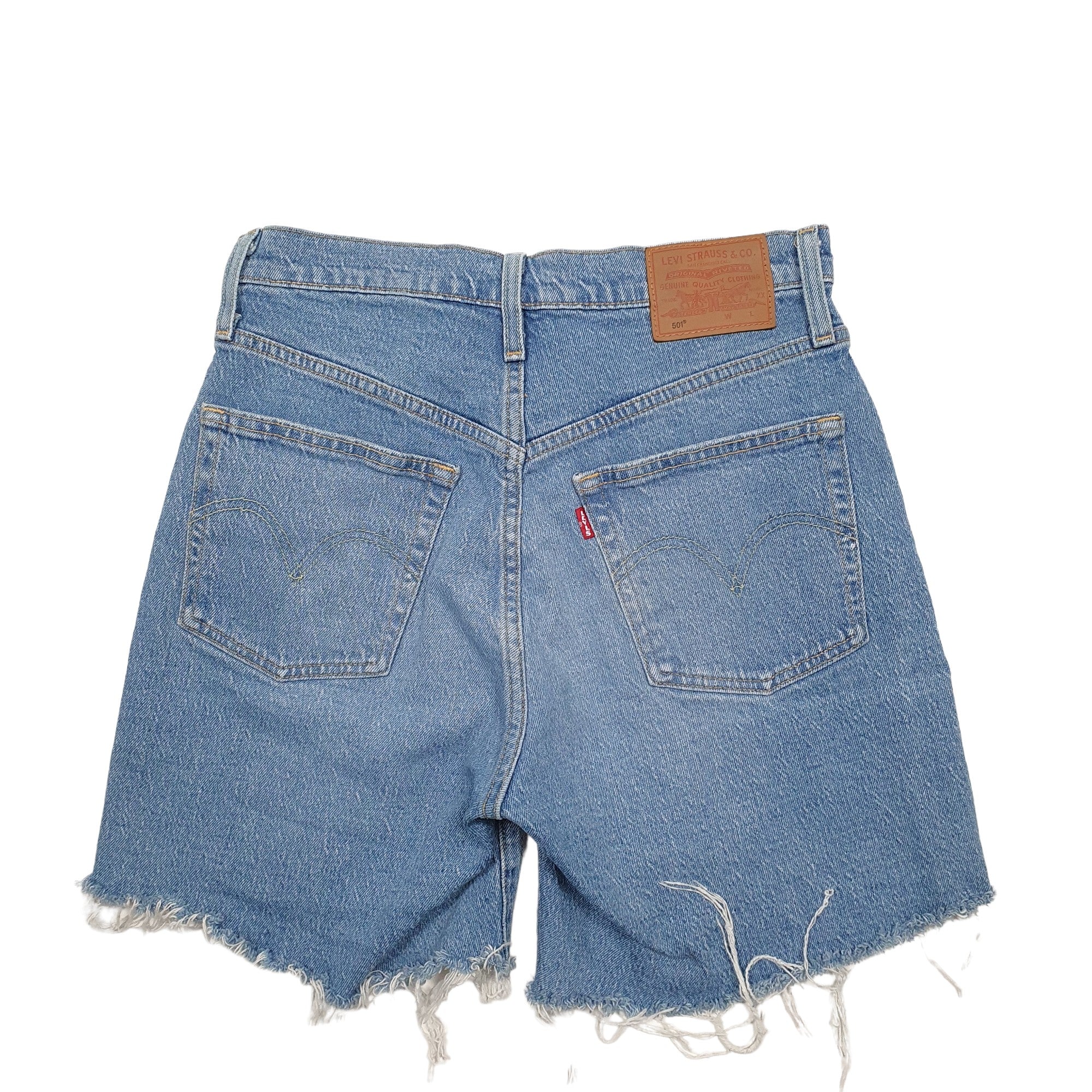 Womens Levis Blue Denim 501 Jorts Distressed Shorts Bundl Clothing