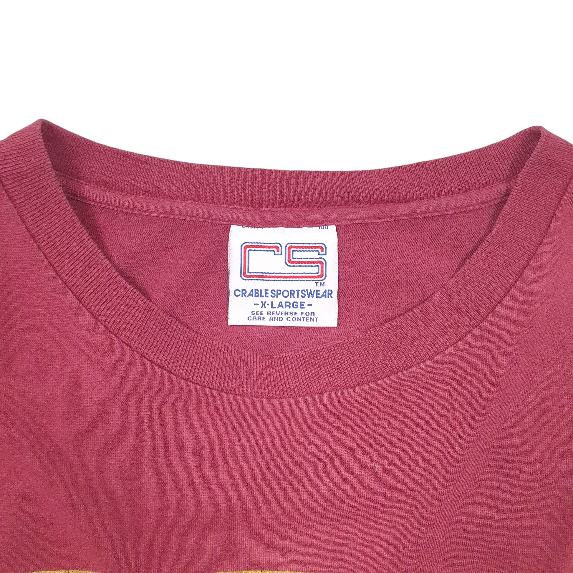 Mens Burgundy Crable Sportswear Single Stitch Vintage 90s Made In USA FSU Seminoles Short Sleeve T Shirt