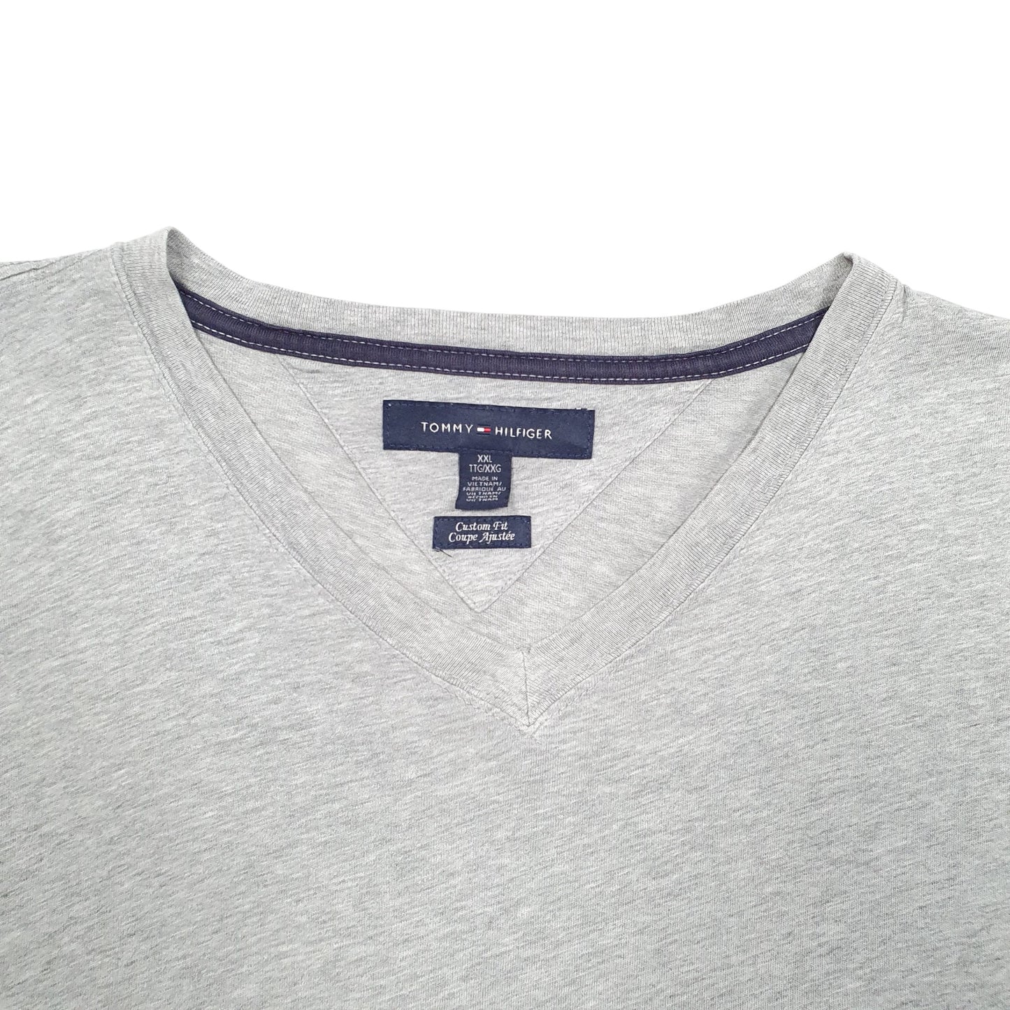 Mens Grey Tommy Hilfiger Custom Fit V Neck Short Sleeve T Shirt