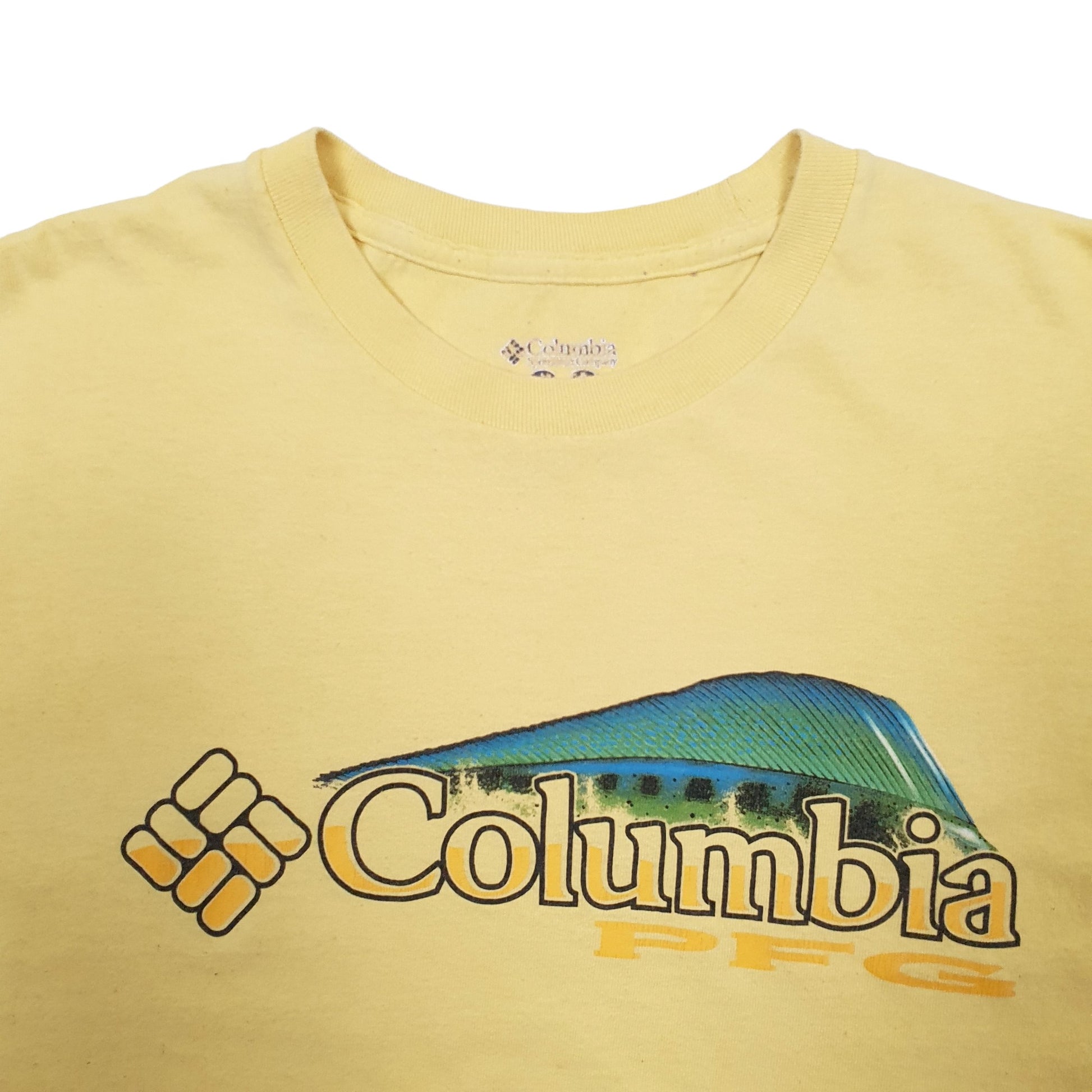 Mens Yellow Columbia Sportswear Spellout PFG Short Sleeve T Shirt