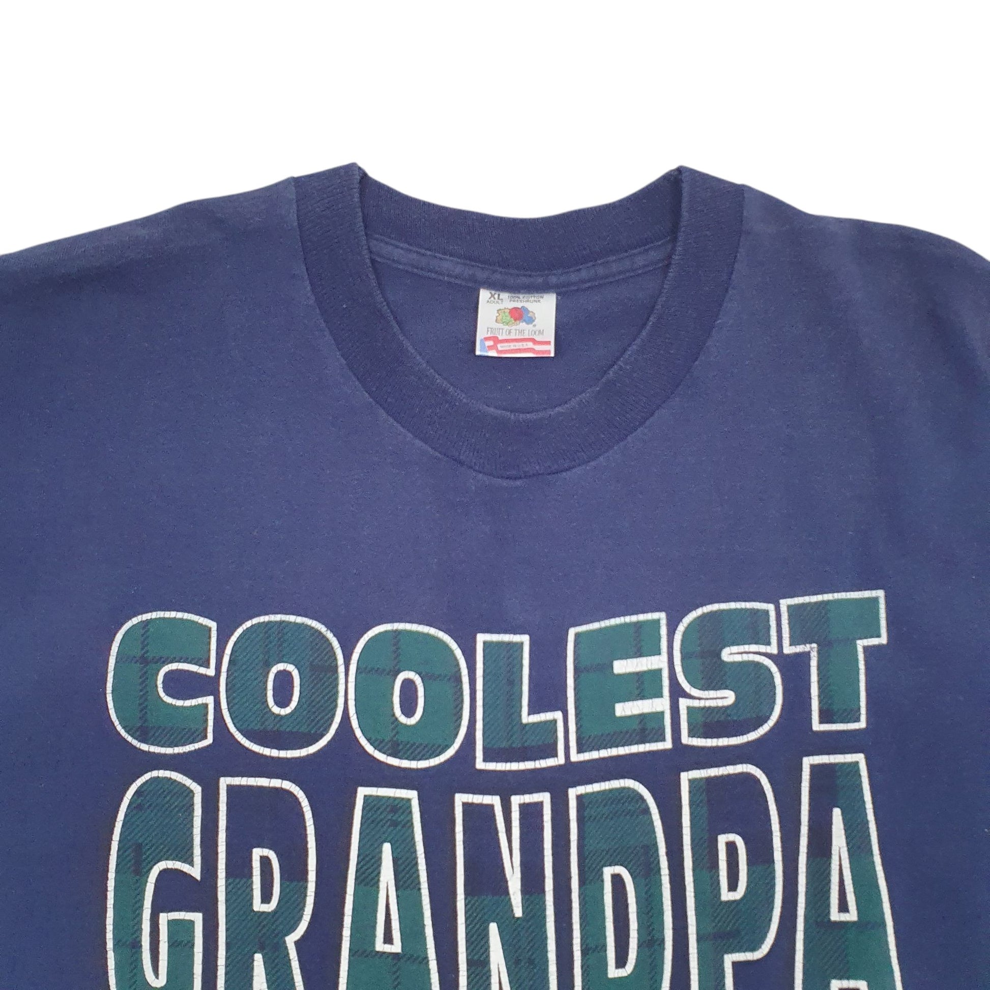 Mens Navy Fruit Of The Loom Single Stitch Vintage 90s Short Sleeve T Shirt