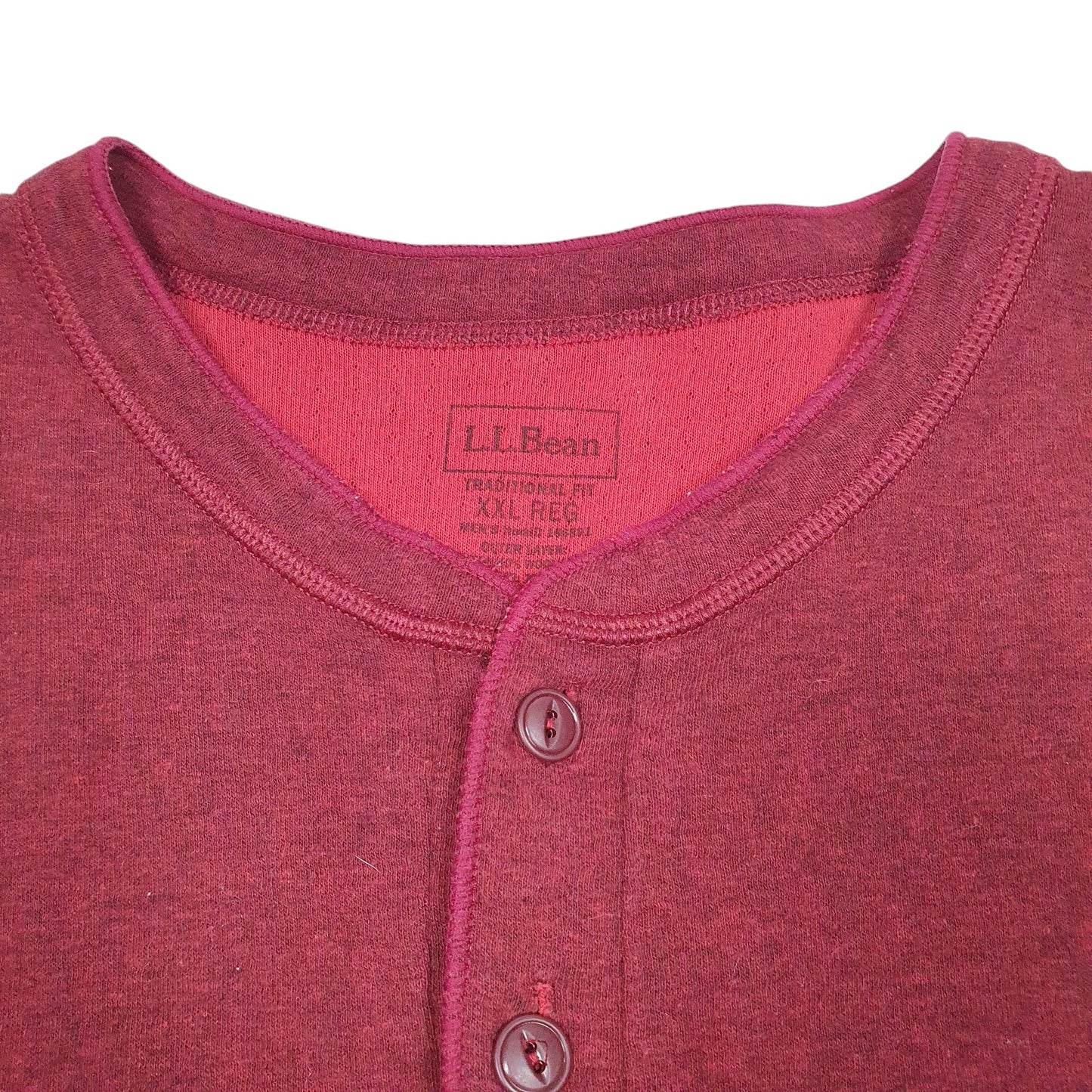 Mens Burgundy L.L.Bean Henley Thermal Long Sleeve T Shirt
