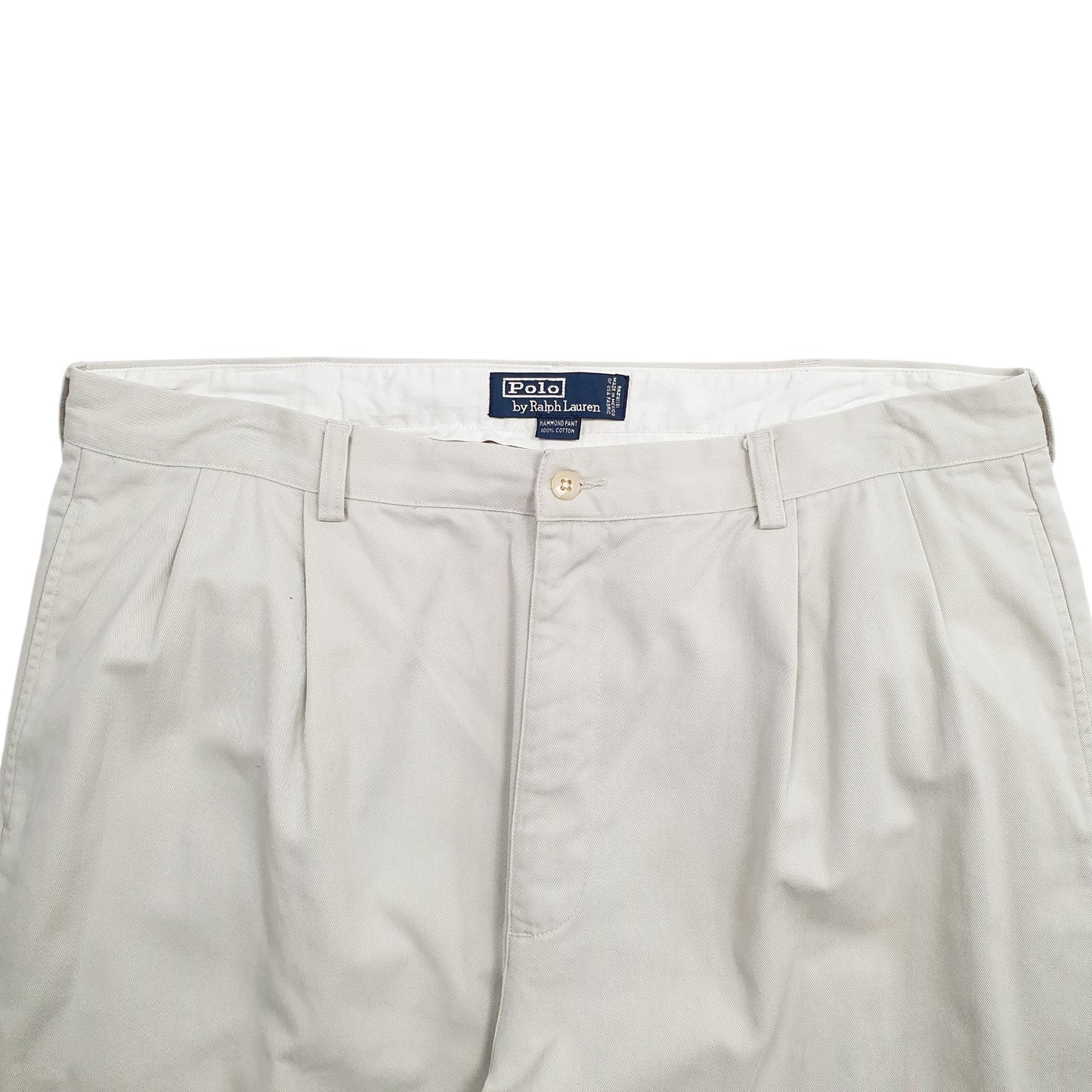 Mens Cream Polo Ralph Lauren Hammond Pant Double Pleated Vintage 2000's Chino Trousers