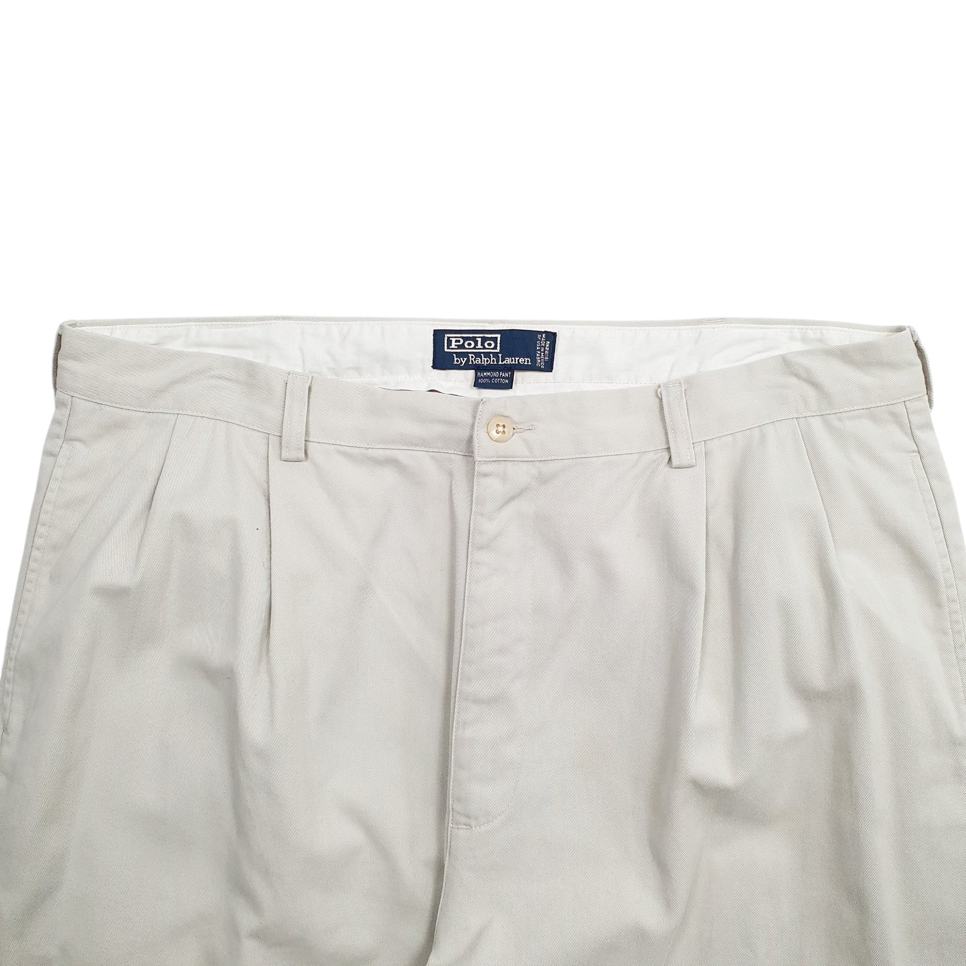 Mens Cream Polo Ralph Lauren Hammond Pant Double Pleated Vintage 2000's Chino Trousers
