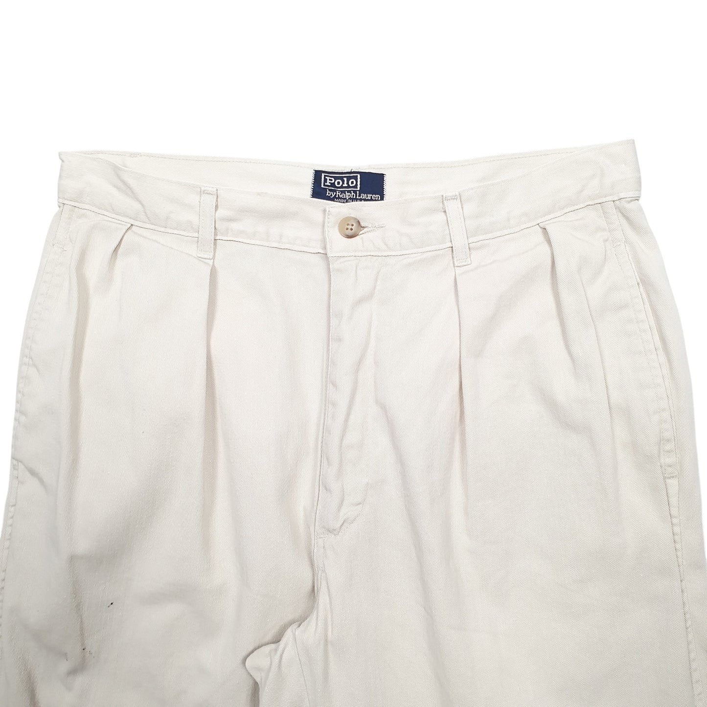 Mens Cream Polo Ralph Lauren Polo Double Pleated Vintage Made In USA Chino Trousers