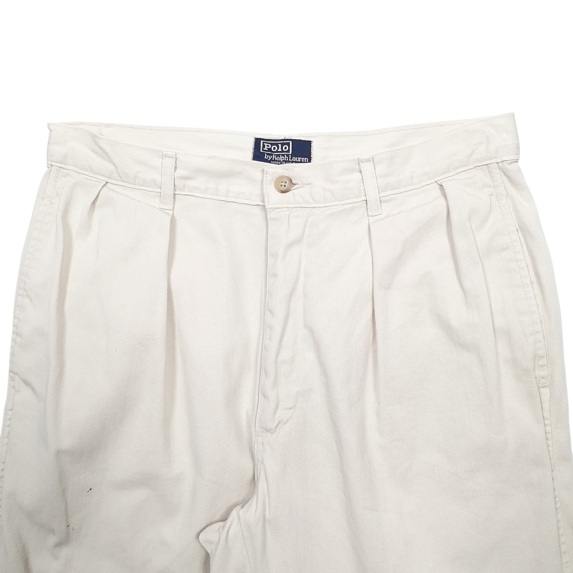 Mens Cream Polo Ralph Lauren Polo Double Pleated Vintage Made In USA Chino Trousers
