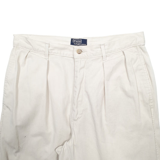 Mens Cream Polo Ralph Lauren Polo Double Pleated Vintage Made In USA Chino Trousers