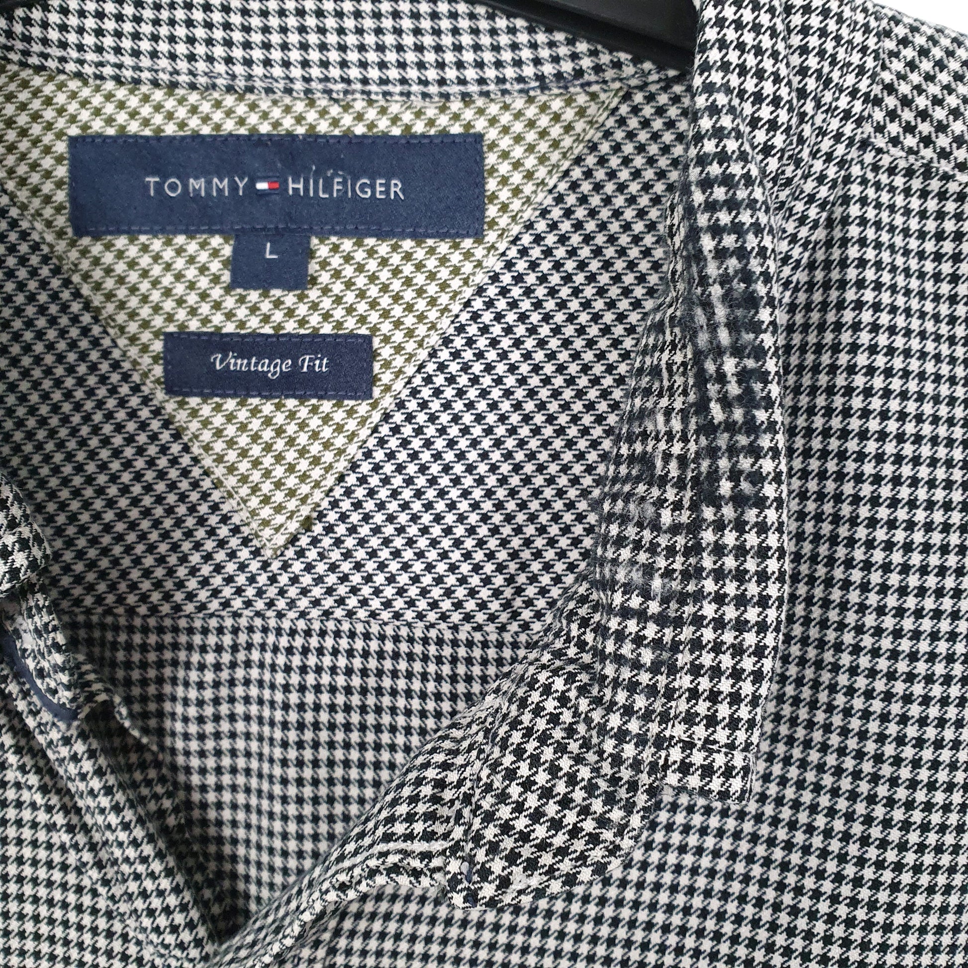 Mens White Tommy Hilfiger Houndstooth Vintage Fit Long Sleeve Shirt