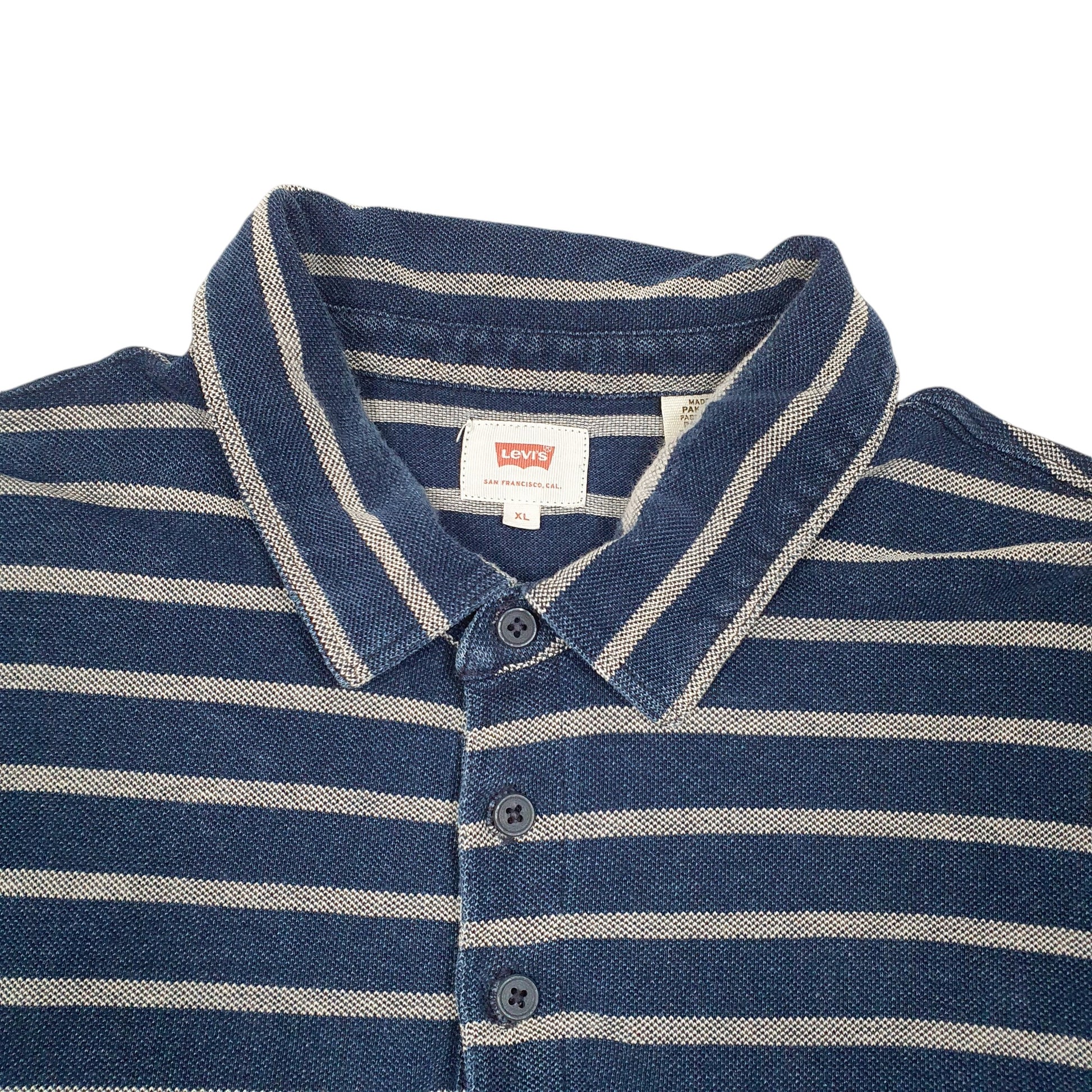 Mens Navy Levis Striped Short Sleeve Polo Shirt