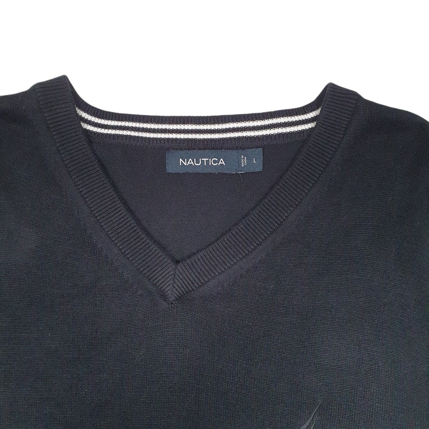 Mens Black Nautica Knit V Neck Jumper