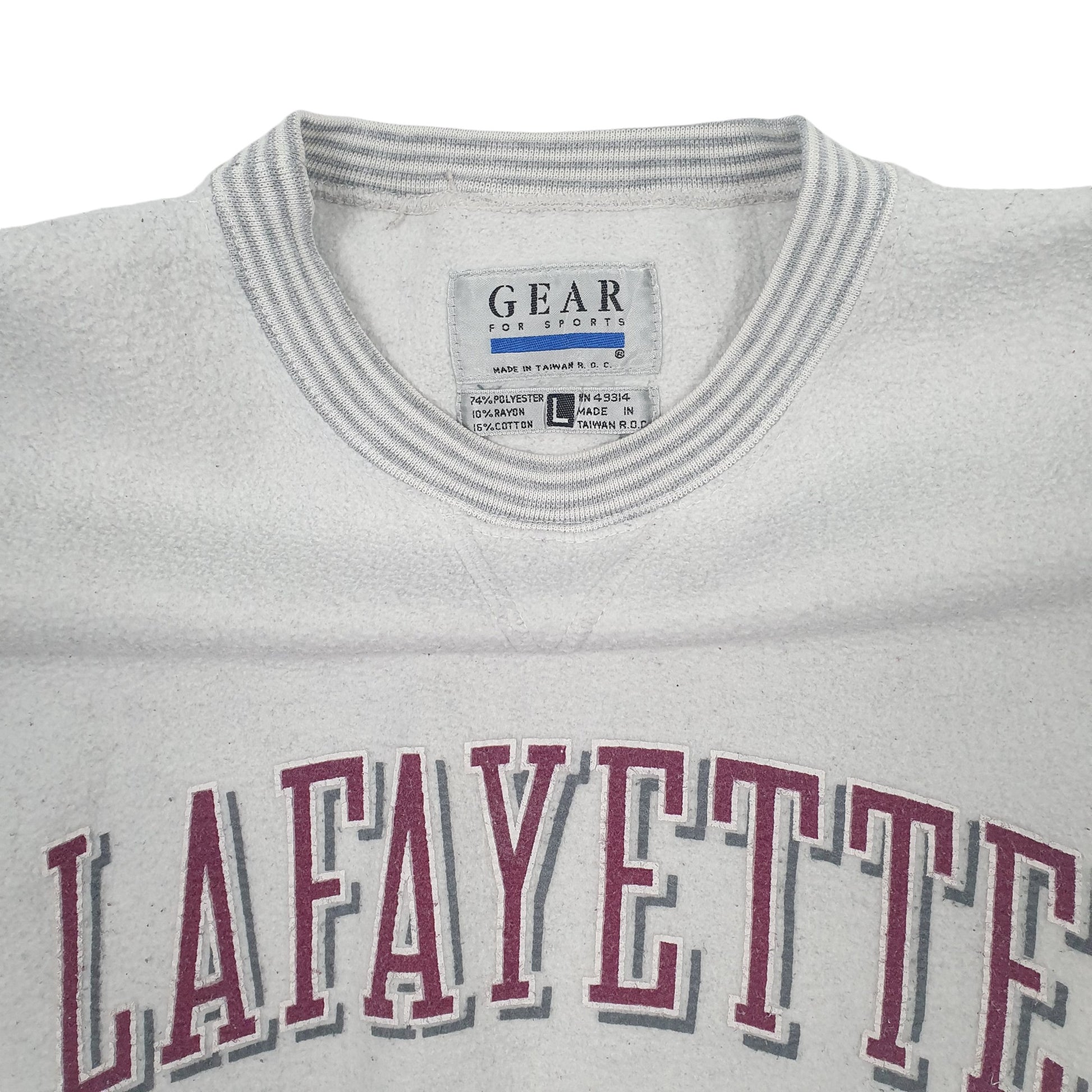 Mens Grey Gear for Sports Vintage 1990s Lafayette USA College Crewneck Jumper
