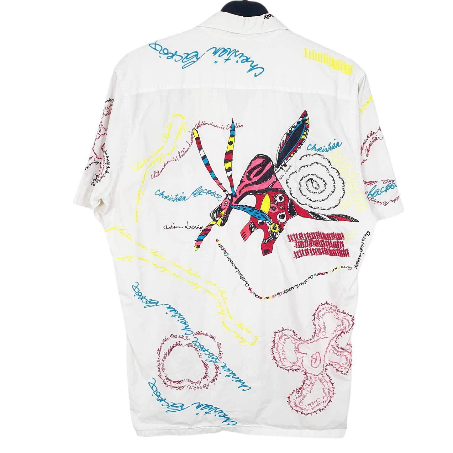 Mens White Christian Lacroix Homme Embroidery Signature Short Sleeve Shirt