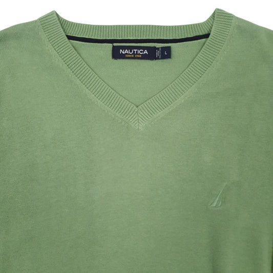 Mens Green Nautica Knitwear V Neck Jumper