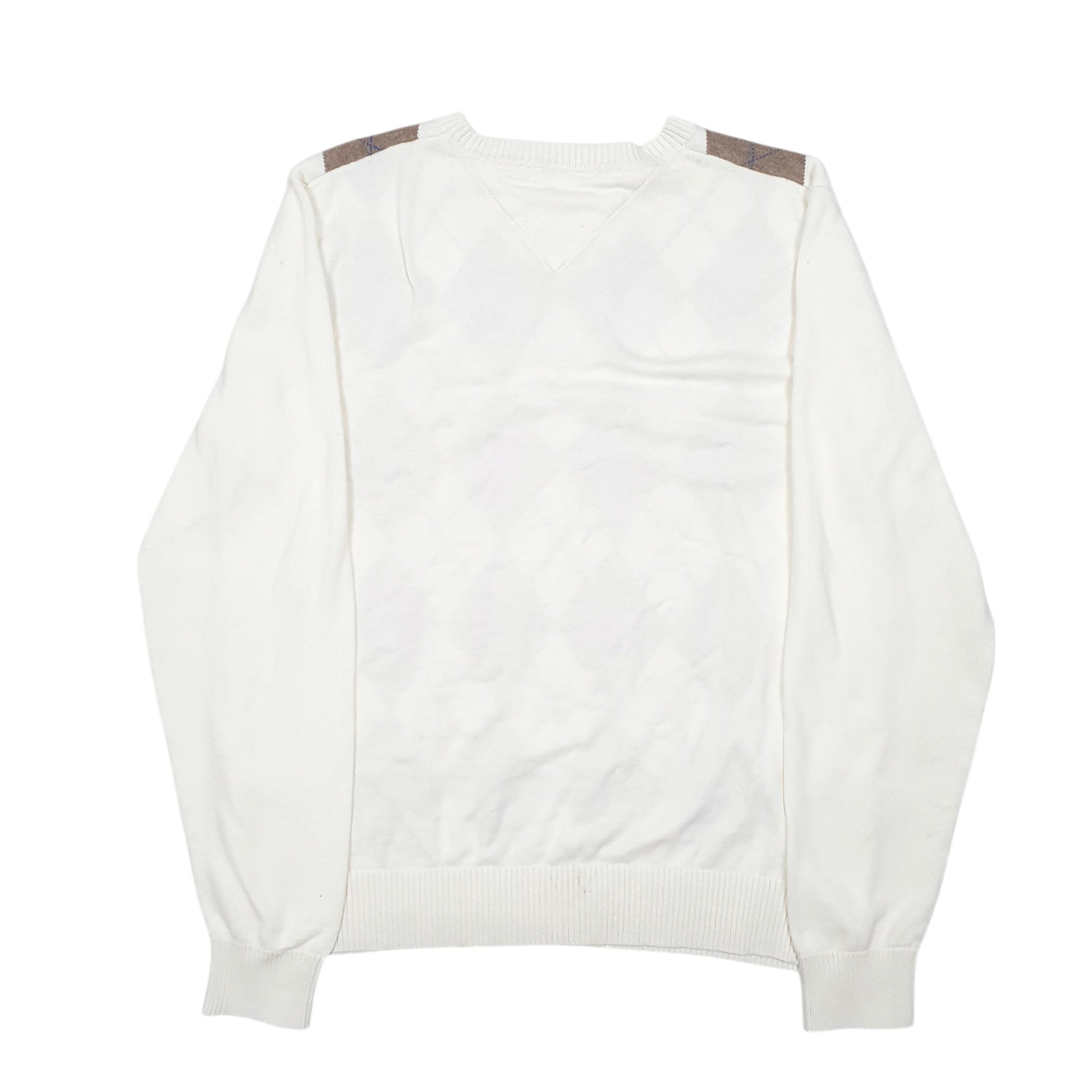 Mens Cream Tommy Hilfiger Knit Argyle V Neck Jumper