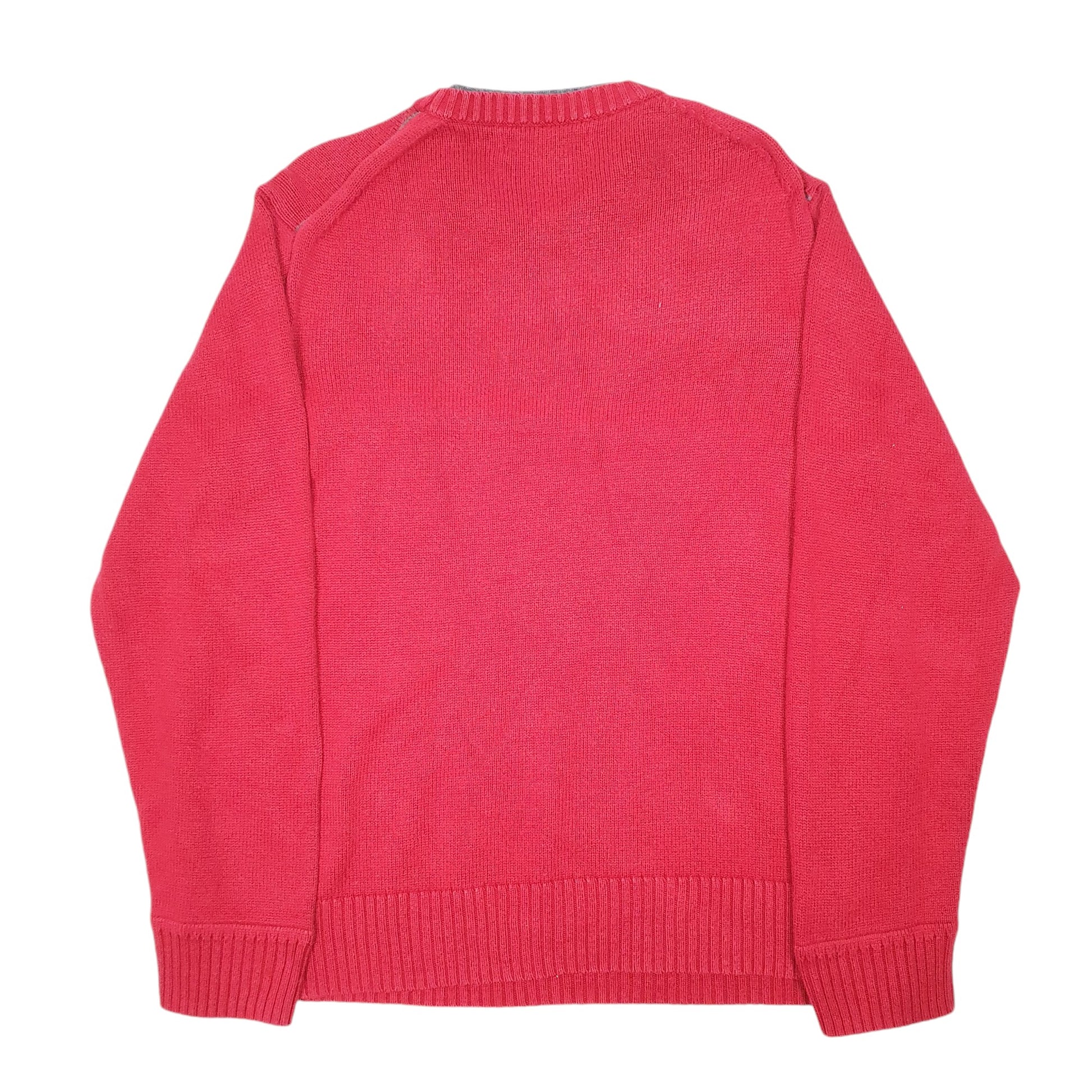 Mens Red Tommy Hilfiger Vintage Knit 2000s Stripe Sweater Crewneck Jumper