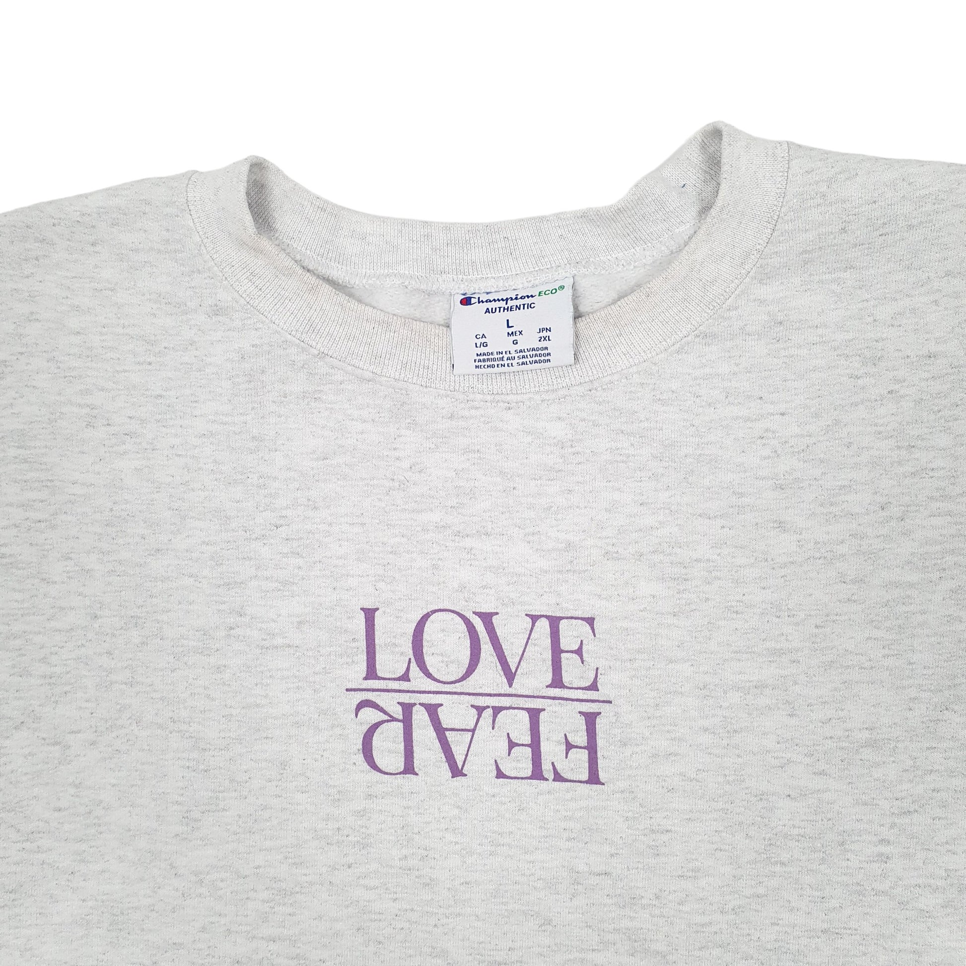 Mens Grey Champion Love Fear Life Church Crewneck Jumper