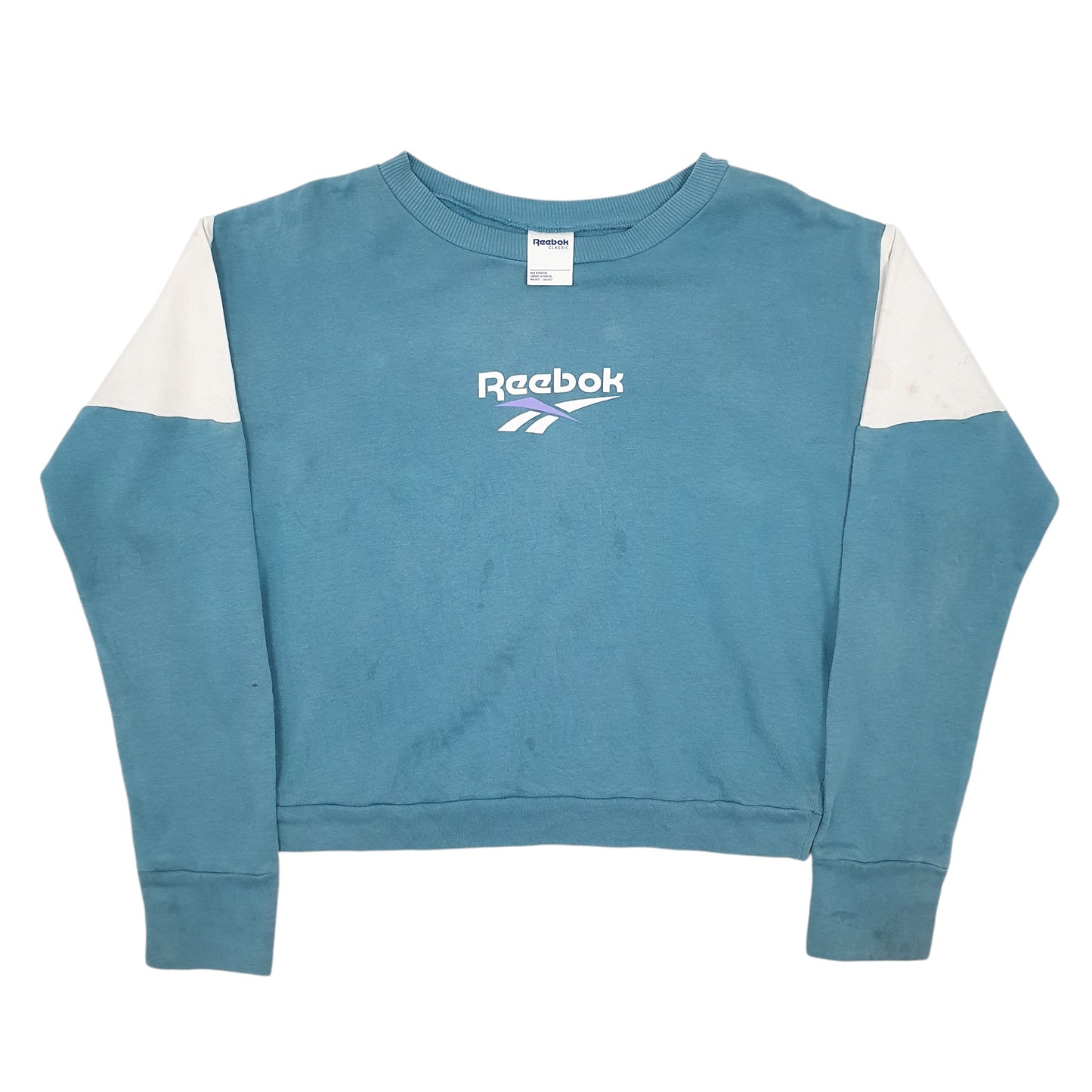 Womens Blue Reebok Croptop Spellout Crewneck Jumper