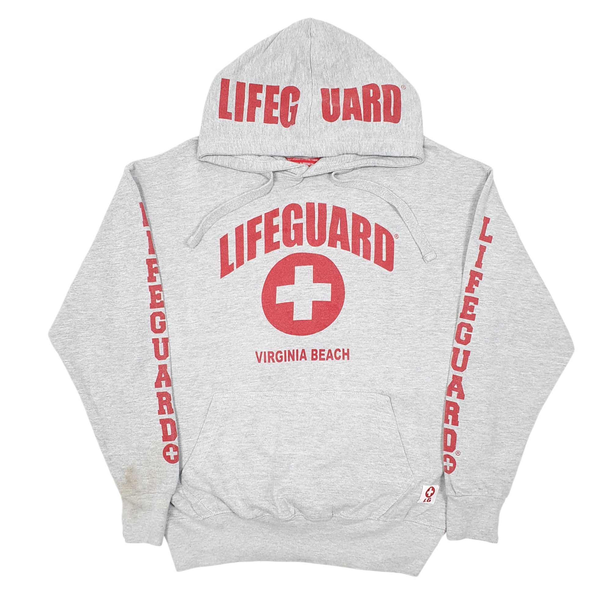 Mens Grey Lifeguard Virginia Beach Spellout Hoodie Jumper