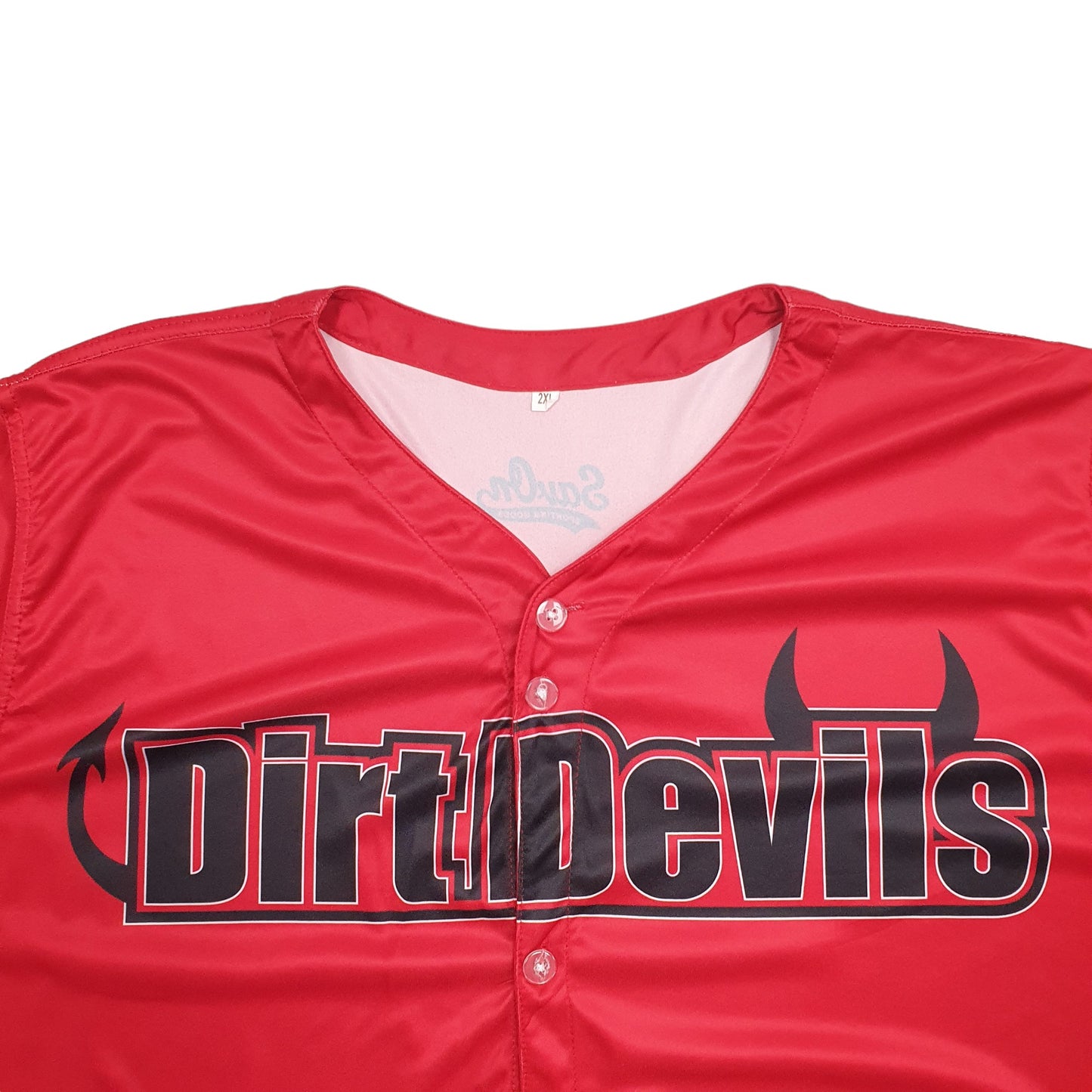 Mens Red Non Branded Baseball Jersey Dirt Devils Spellout Short Sleeve T Shirt