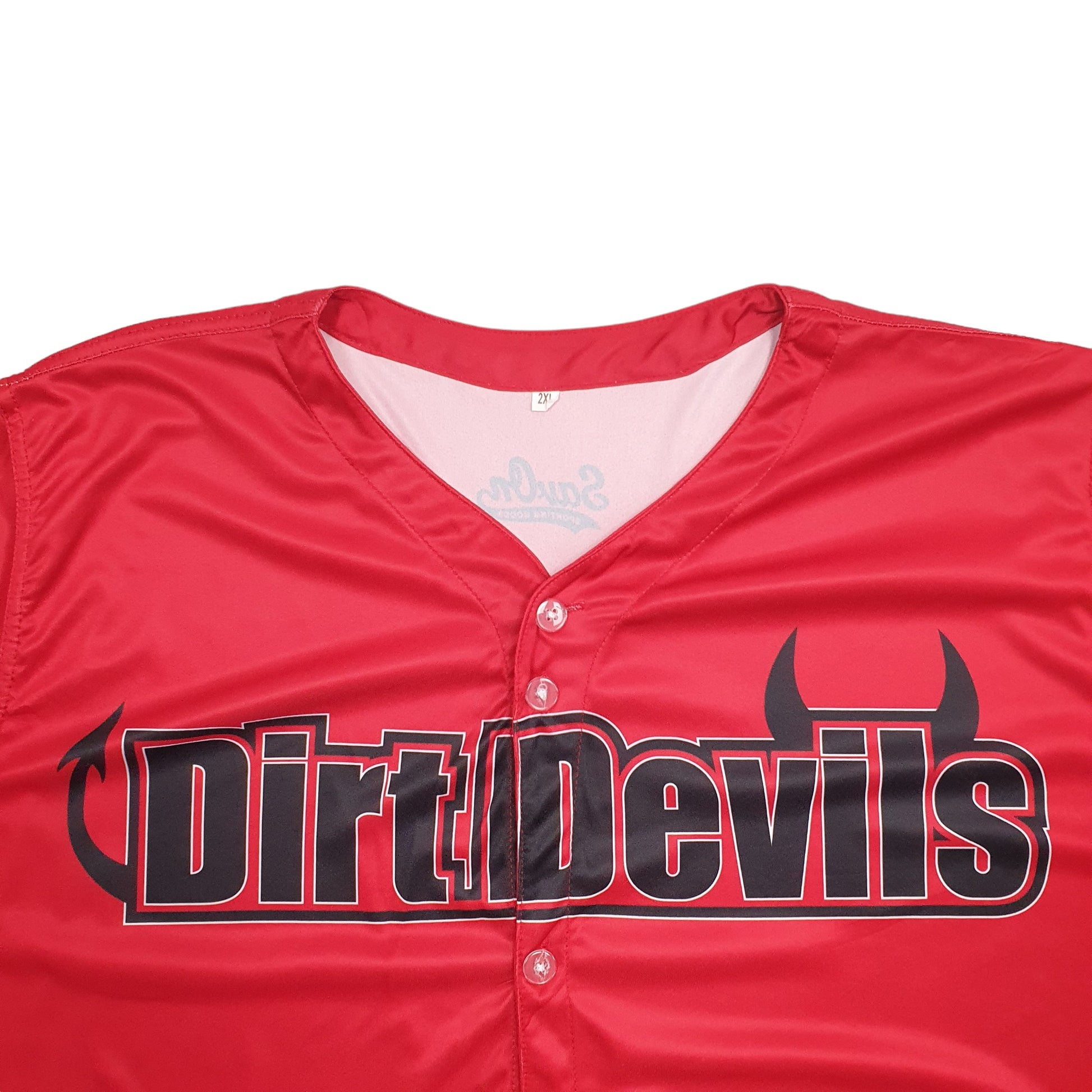 Mens Red Non Branded Baseball Jersey Dirt Devils Spellout Short Sleeve T Shirt