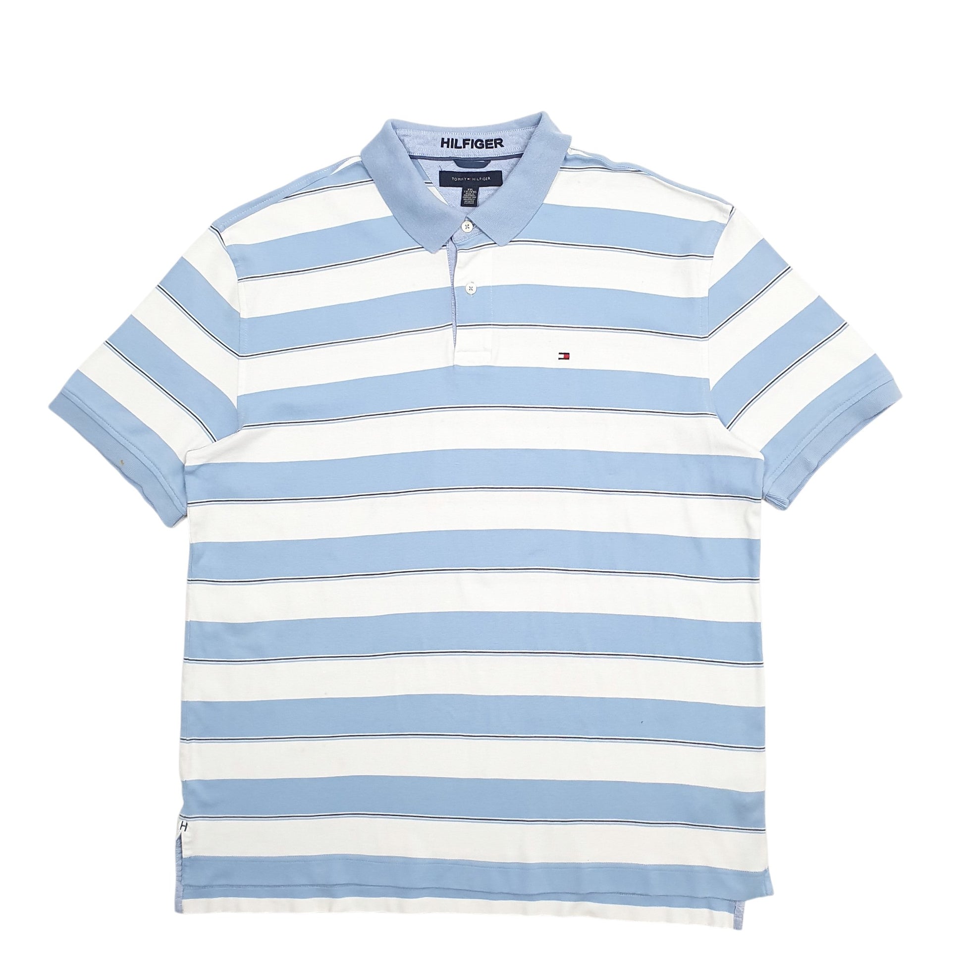 Mens Blue Tommy Hilfiger Stripes Short Sleeve Polo Shirt