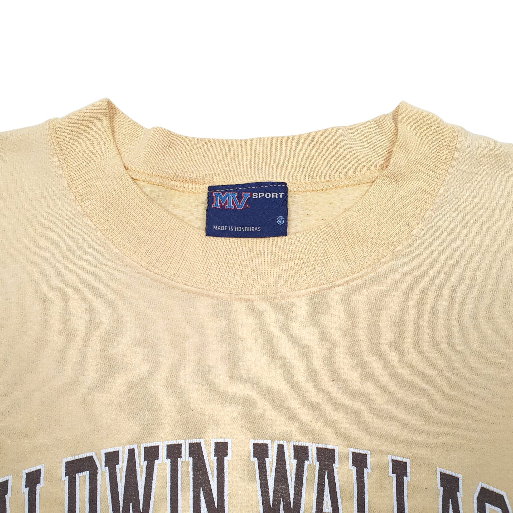 Mens Yellow MV Sport Baldwin Wallace University USA Spellout Crewneck Jumper